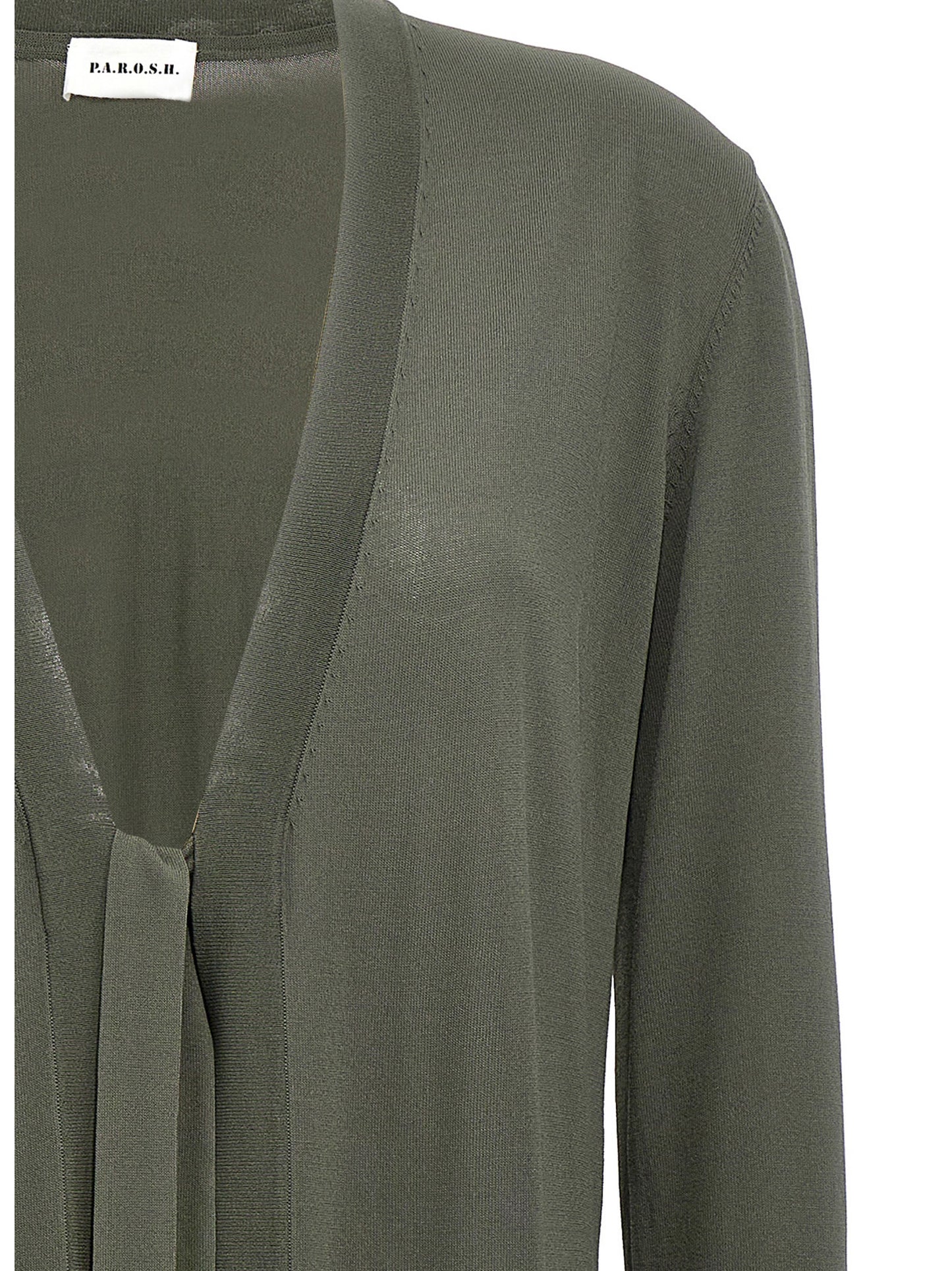 Cardigan by P.A.R.O.S.H. for women in polyamide viscose bicolour & green presents a textural silhouette, artfully finished with a textural and for a sophisticated, textural look.