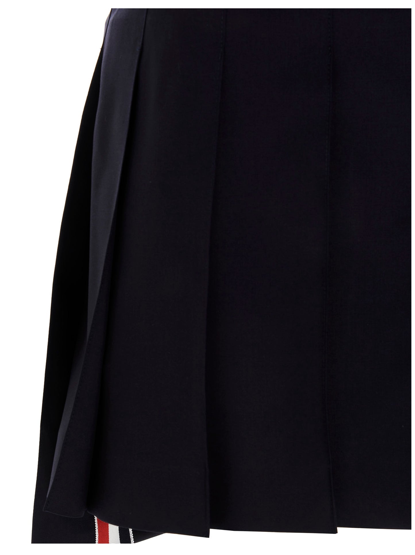 Skirt by Thom Browne for women in cupro wool blue & striped features a captivating silhouette, showcasing the captivating Women's Pleated Cupro Wool Long Skirt design with a sophisticated long for a captivating look.