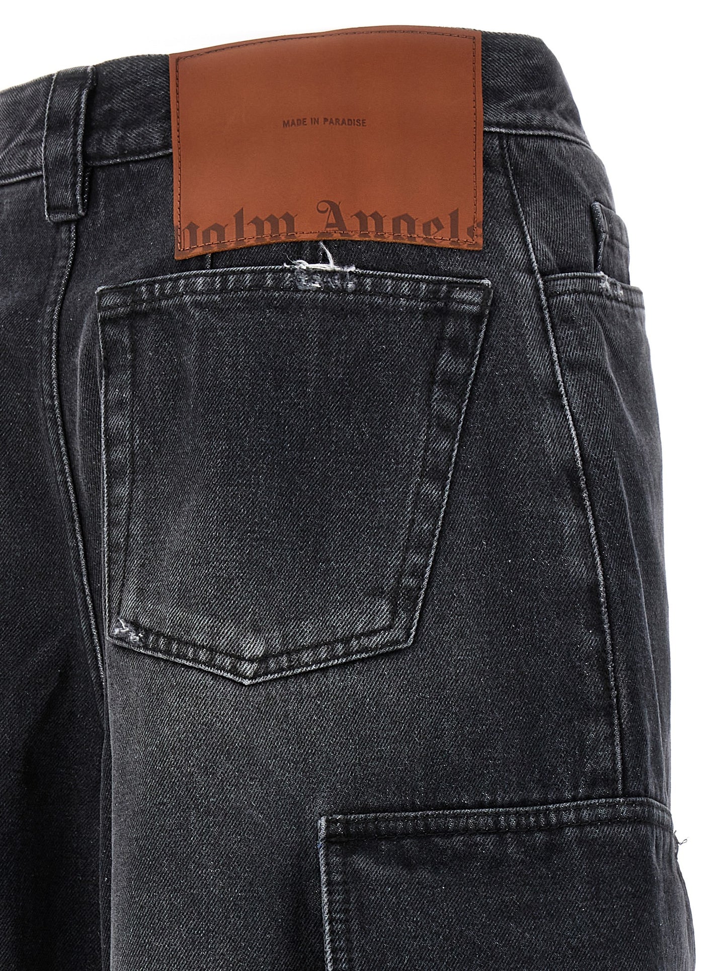 Denim Shorts by Palm Angels for women in denim cotton gray presents a utilitarian silhouette, showcasing a utilitarian wide & oversized with a short and .