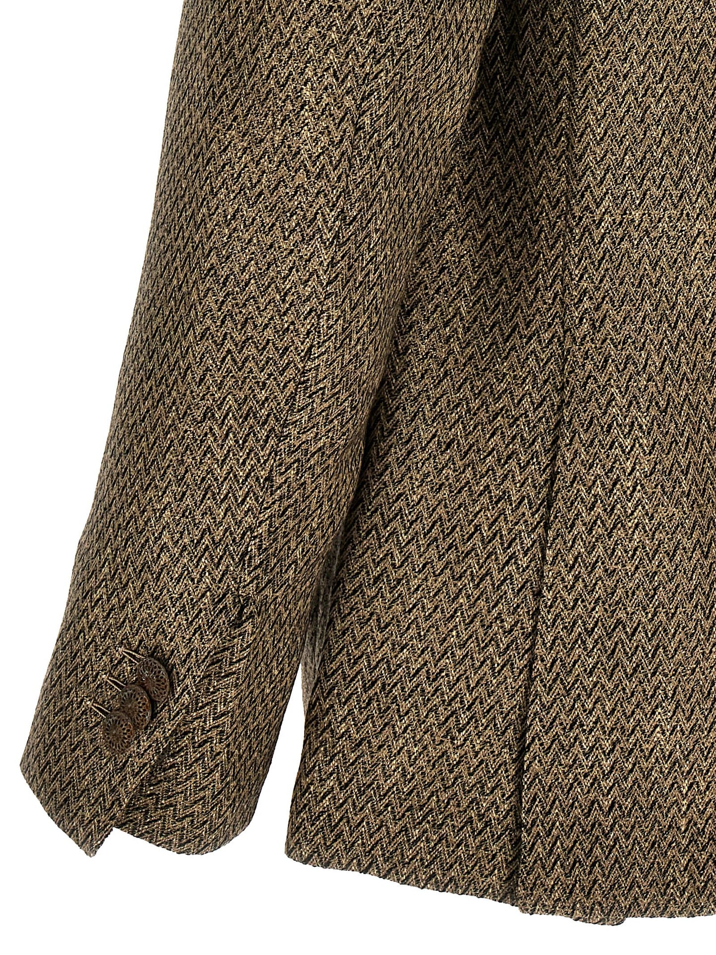 Blazer by MAURIZIO MIRI for men in polyamide leather linen & alpaca wool beige, patterned & herringbone features an sartorial silhouette, showcasing a sophisticated and sartorial for a truly sartorial finish.