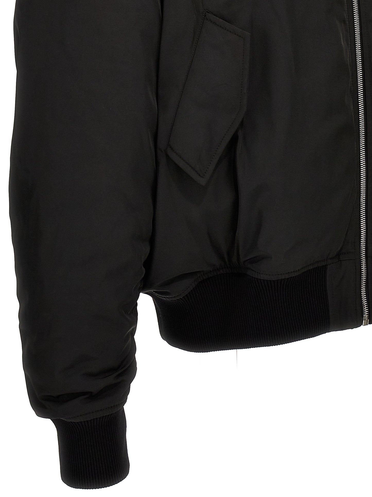 Bomber Jacket by 1989 Studio for men in nylon & polyester black features a dramatic silhouette, showcasing a sophisticated and distinctive pockets & insulated for a dramatic aesthetic.