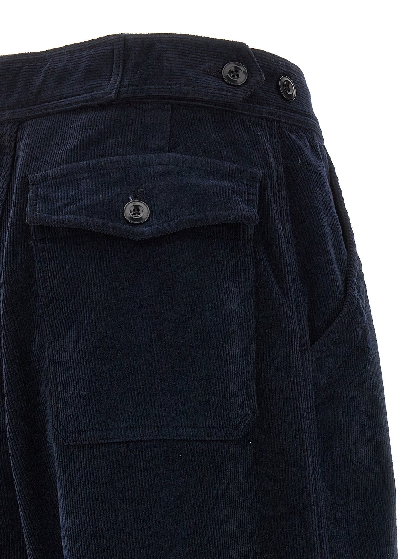 Casual Pants by CELLAR DOOR for women in stretch cotton corduroy blue features a polished silhouette with a polished wide, reaching a polished long and finished with a polished .