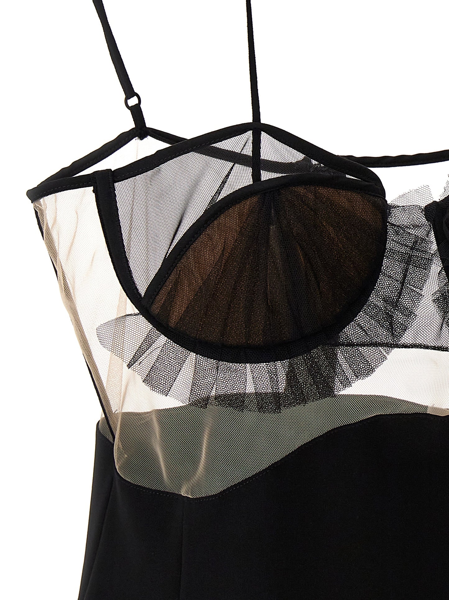 Dress by Nensi Dojaka for women in stretch polyester & viscose black features an eye catching silhouette with a sophisticated , elegant , and a refined short for a eye catching aesthetic.