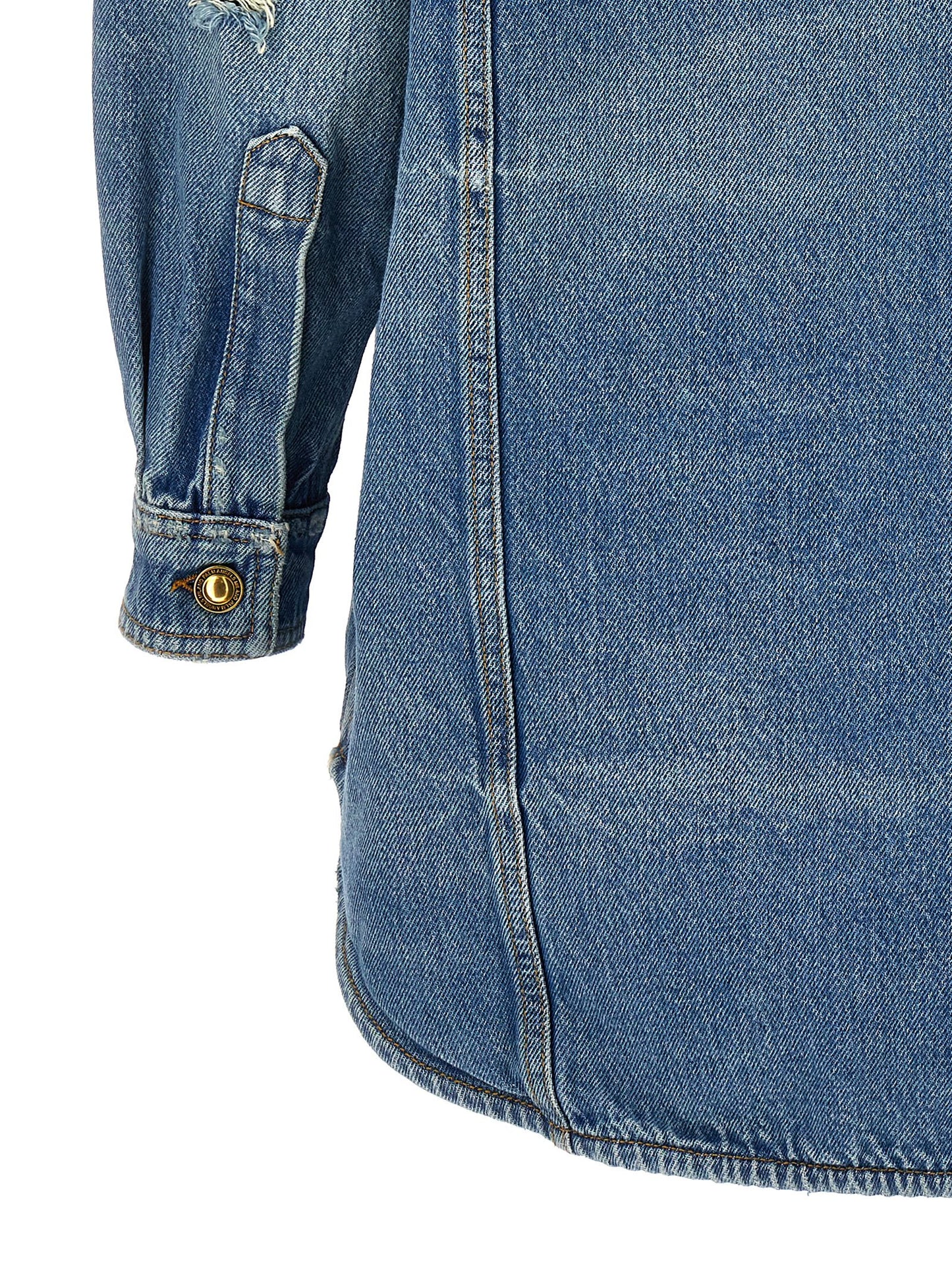 This Trucker Jacket by Palm Angels for women in denim cotton light-blue exhibits a edgy silhouette, meticulously detailed with functional pockets and a edgy for a edgy finish.