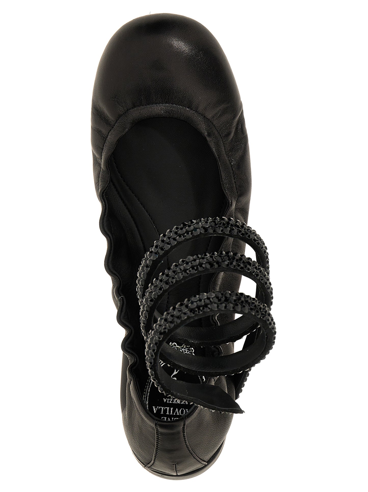 Ballet Flat Shoes by RENE CAOVILLA for women in lamb leather black showcases a resplendent Women's Lamb Leather Ballet Flat Shoes aesthetic with a and .