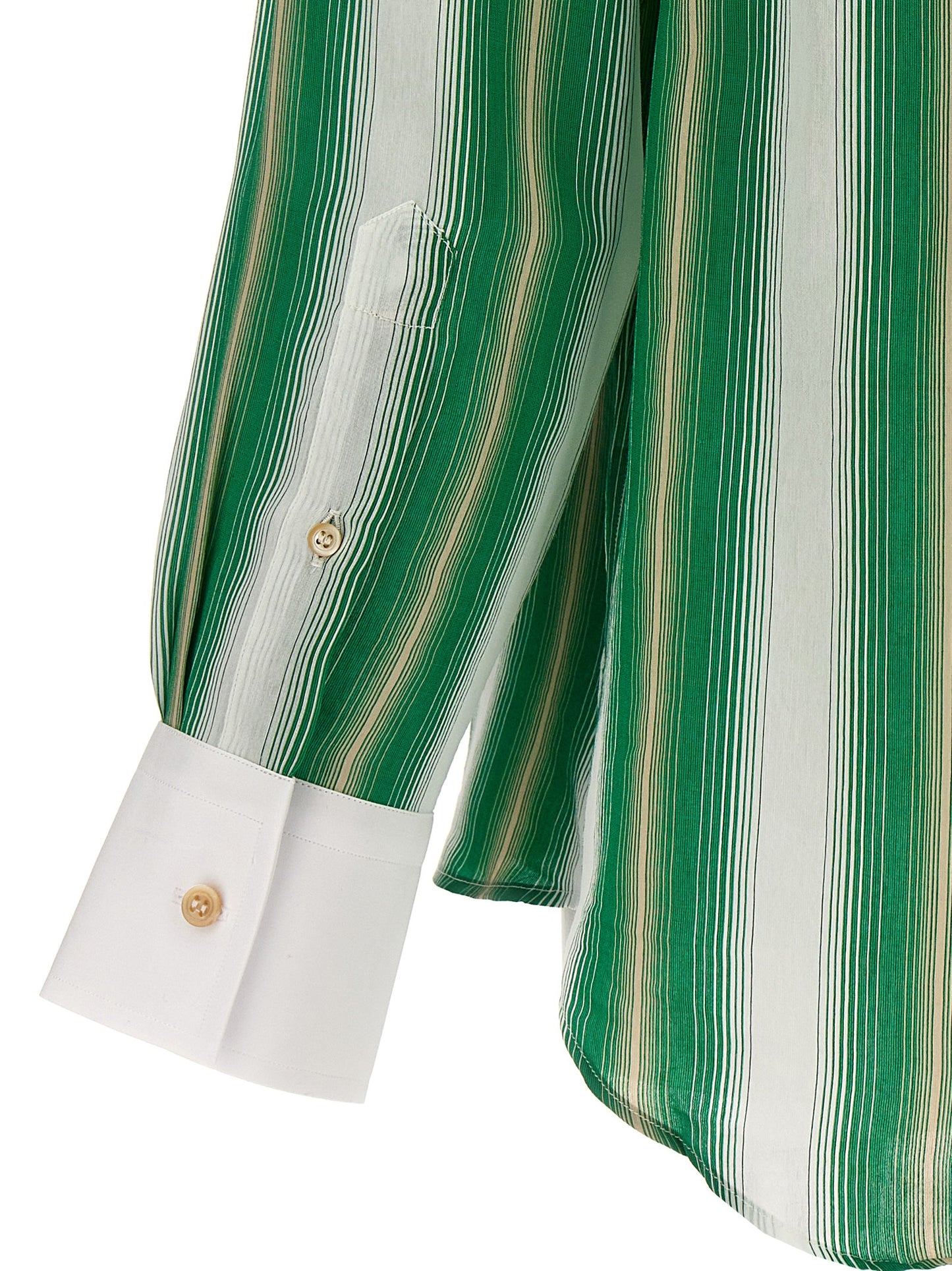 Shirt by WALES BONNER for men in silk & viscose multicolor, patterned & striped showcases a sharp silhouette, elegantly detailed with a sharp and sharp .