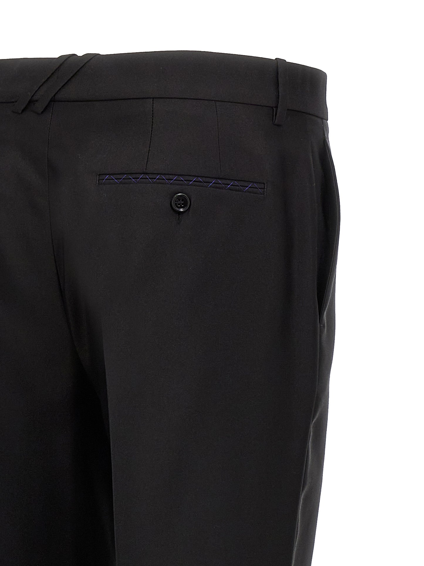 Trousers by Burberry for men in virgin wool & silk black features a sculptural silhouette, showcasing a sculptural and long with a sophisticated for a sculptural finish.