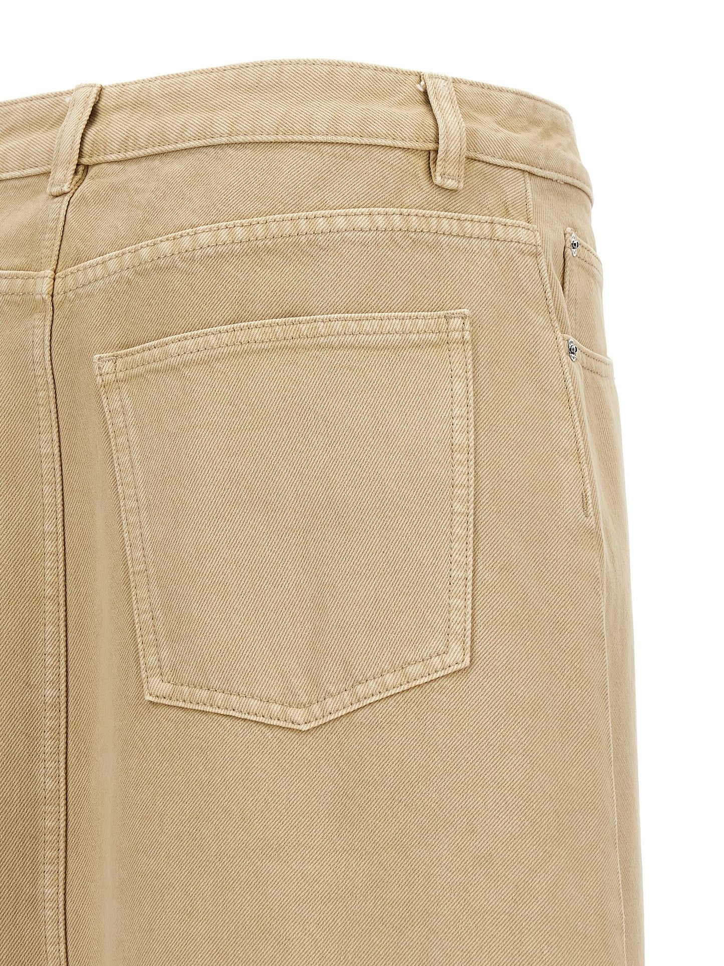 Skirt by Tory Burch for women in denim cotton beige features an tailored silhouette, artfully capturing the essence of Women's Denim Cotton Midi Skirt in a sophisticated midi.