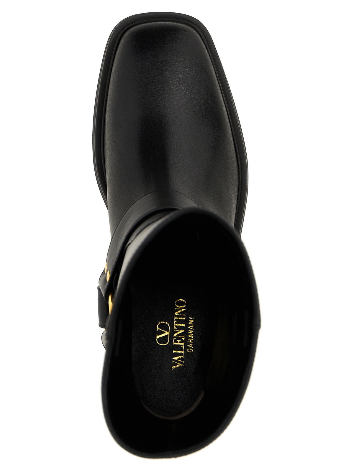 Valentino Garavani V Logo Women's Calfskin Leather Ankle Boots - Black Gold Signature