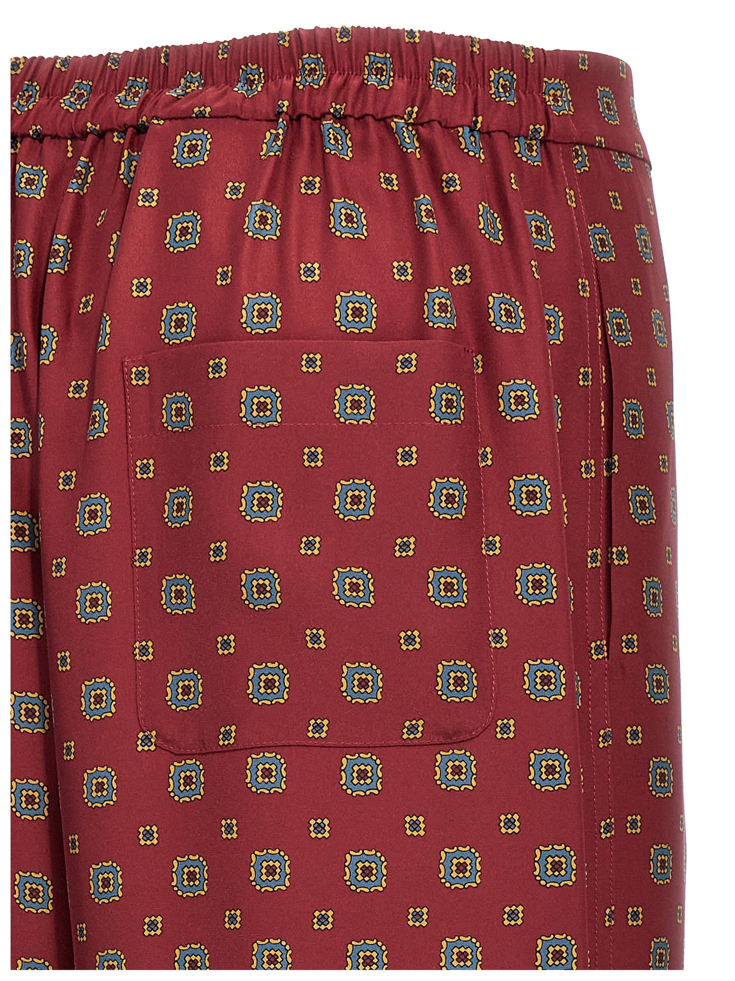 Chinos Pants by Moschino for women in silk bordeaux, patterned & print presents a sartorial luxe silhouette, showcasing a sophisticated with a long and for a premium, sartorial luxe finish.