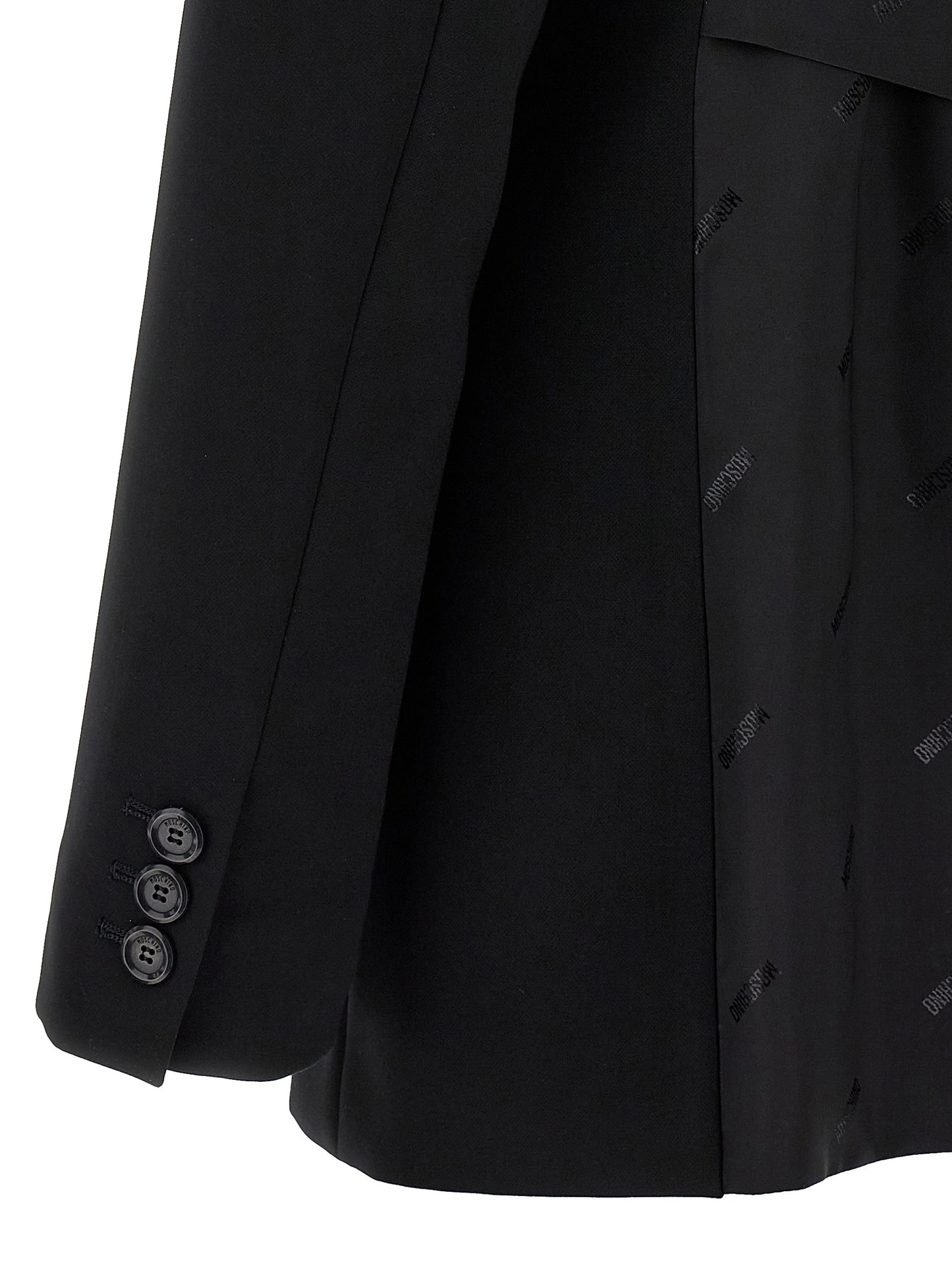 Blazer by Moschino for women in stretch polyester black features an crisp silhouette with sophisticated and a crisp for a truly crisp finish.