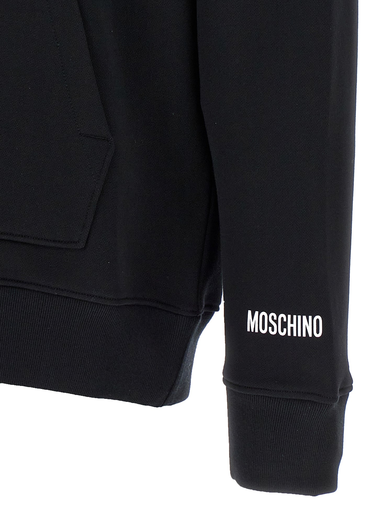 Sweatshirt Hoodie by Moschino for women in cotton black features an dramatic silhouette, showcasing a sophisticated and dramatic for a refined, modern aesthetic.