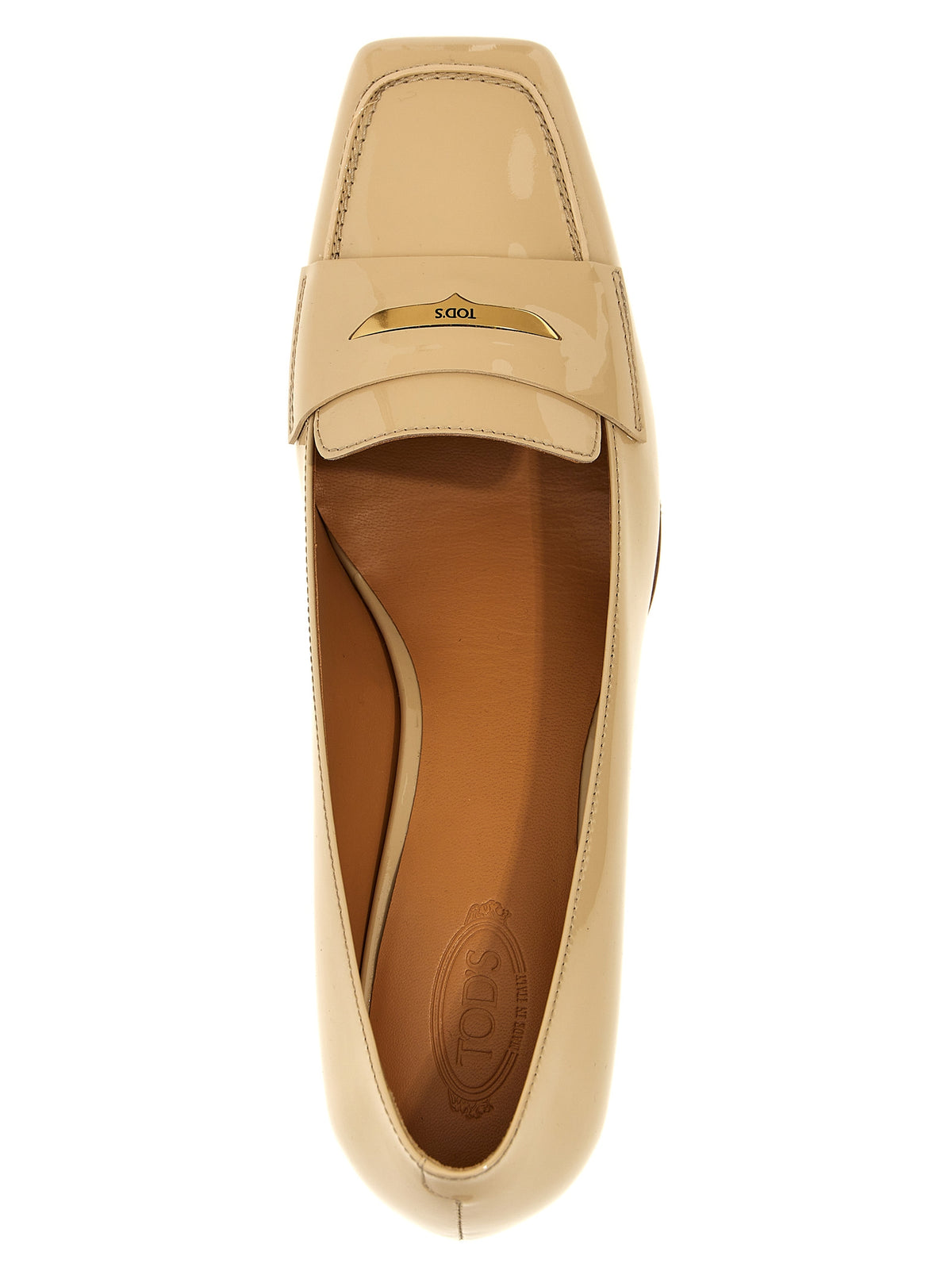 Tod's Women's Patent Calfskin Leather Mid-Heel Pumps Heels - Beige