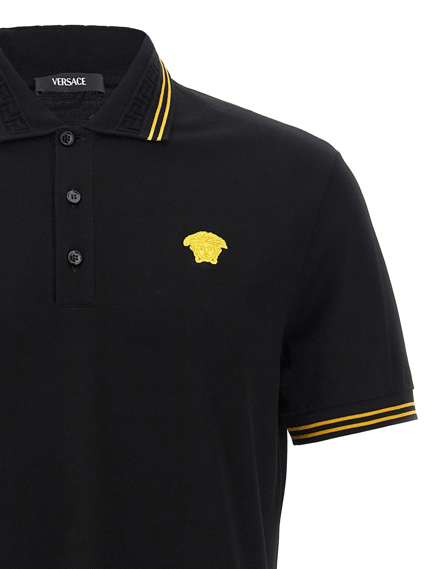 Versace Medusa Men's Short-Sleeve Cotton Polo Shirt - Black Jacquard