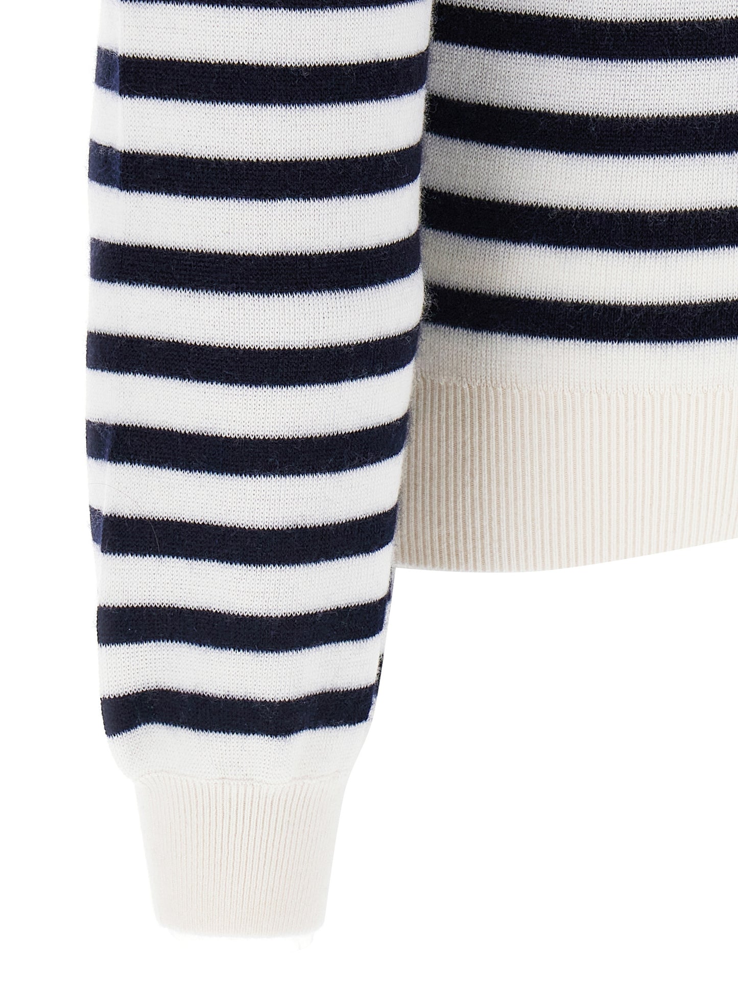 Cardigan by Khaite for women in cashmere bicolour, black, white & striped features an crisp silhouette, showcasing a sophisticated and detail for a truly crisp finish.