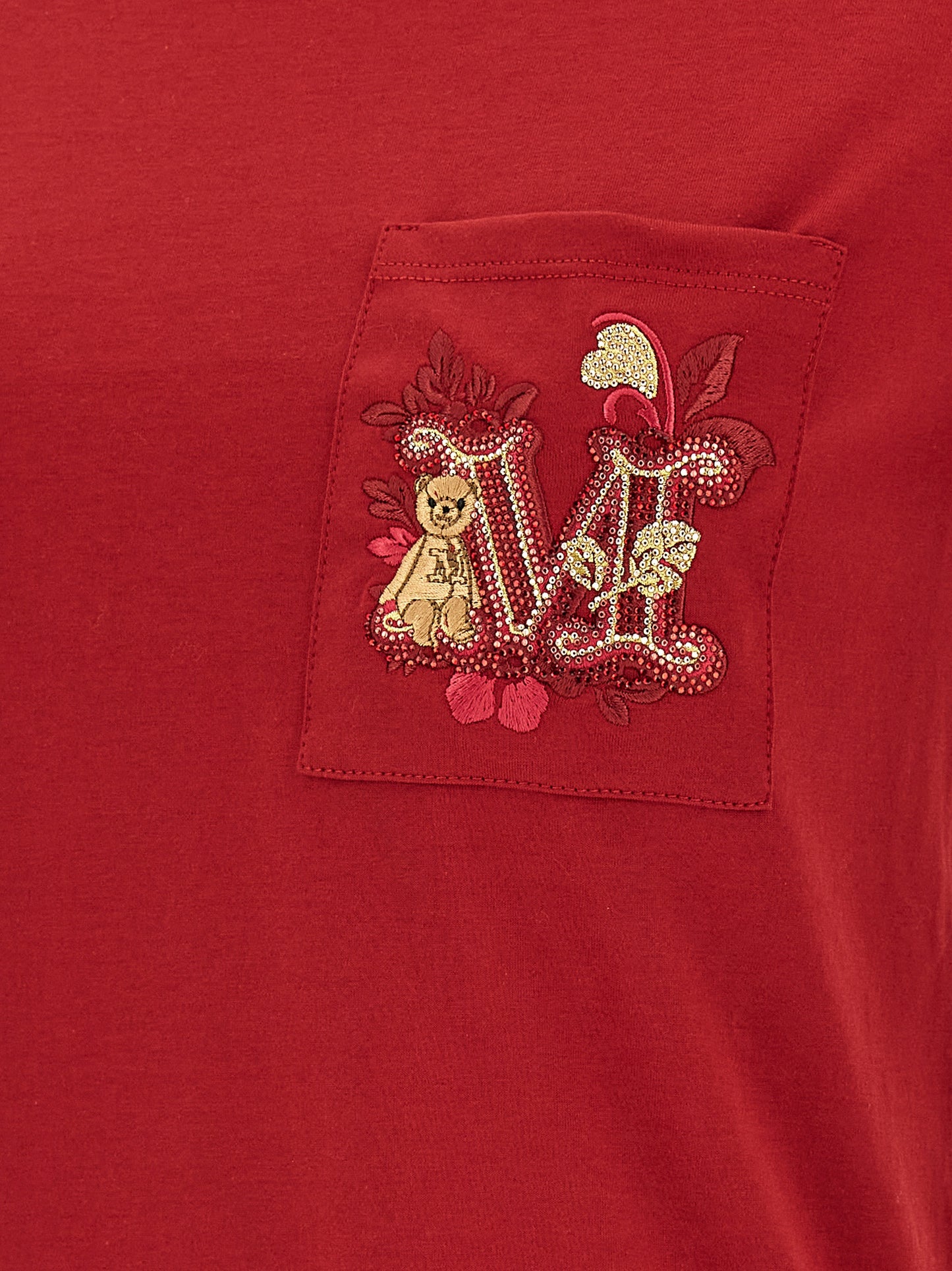 T-Shirt by Max Mara for women in cotton & rhinestone multicolor, natural & red showcases a fashionable silhouette, elegantly detailed with a fashionable and for a sophisticated, high-fashion look.