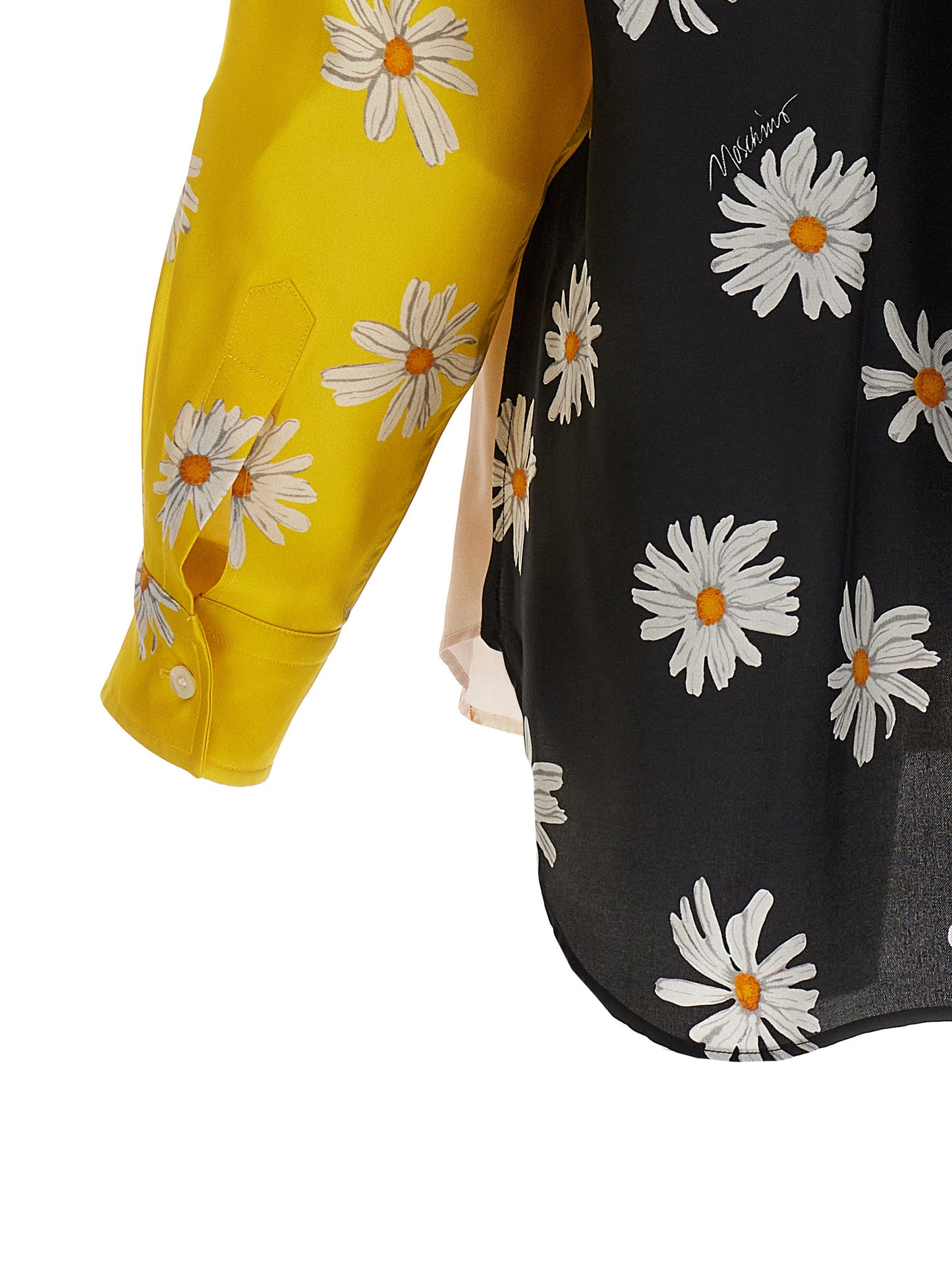 Blouse by Moschino for women in silk multicolor, print & patchwork showcases a sharp silhouette, elegantly detailed with a sharp and sharp .