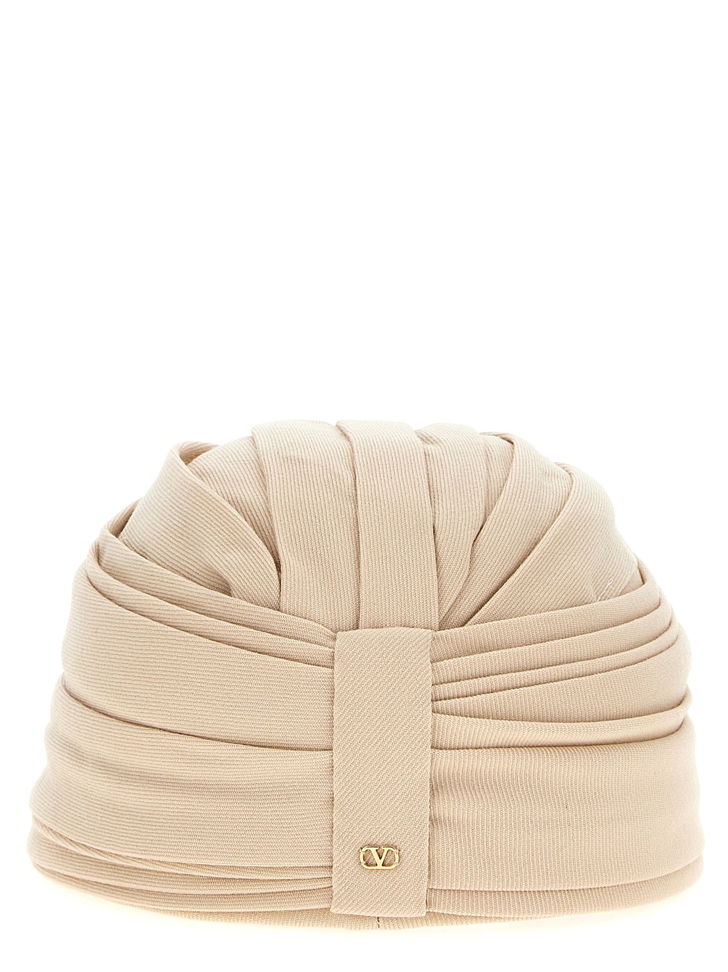 Turban by Valentino Garavani for women in virgin wool beige & signature features a distinguished silhouette, showcasing the signature style of the V Logo Virgin Wool Turban.
