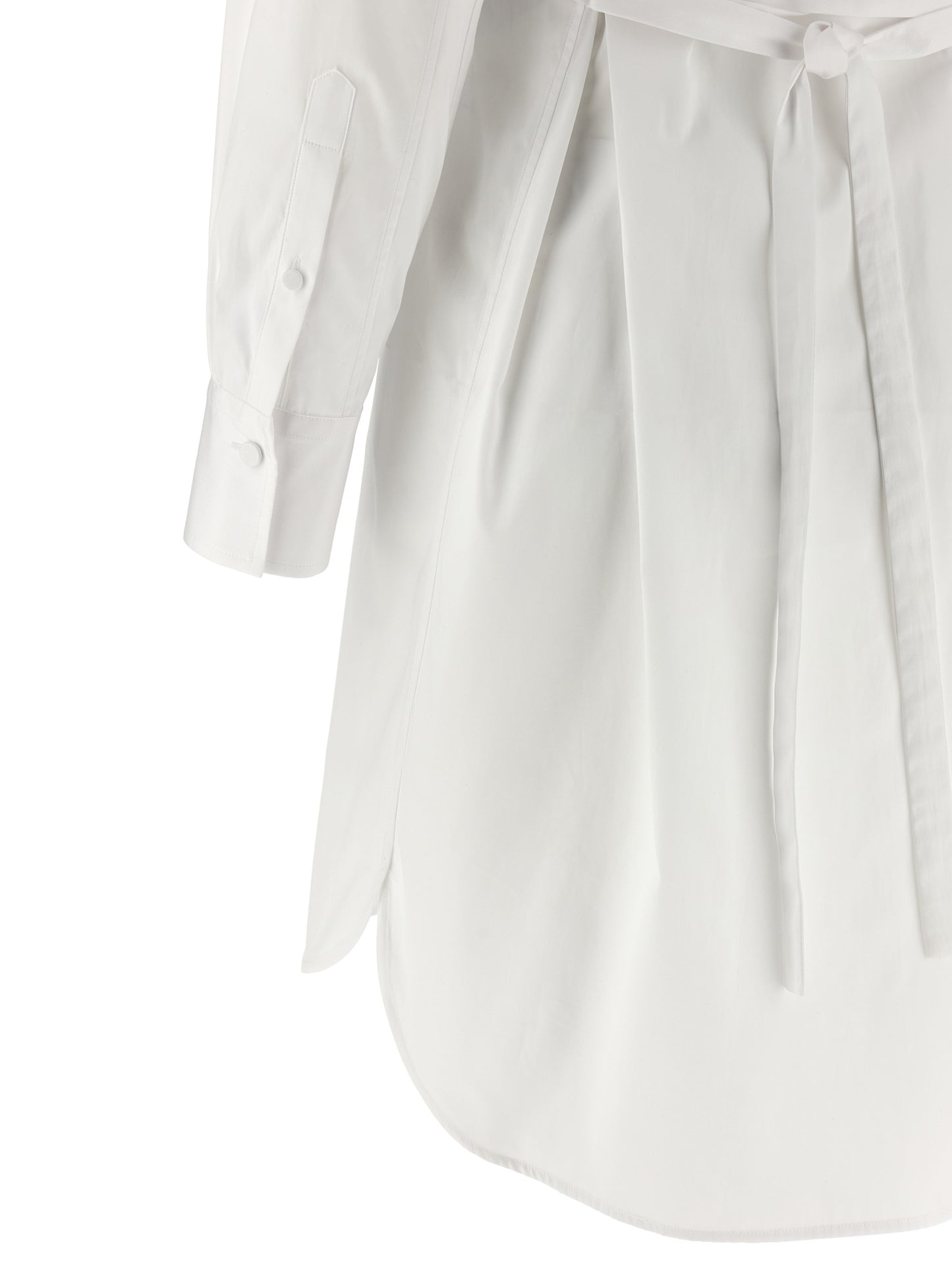 Dress by Alexander McQueen for women in organic cotton white features a dramatic silhouette, showcasing an elegant and that flows into a dramatic midi.