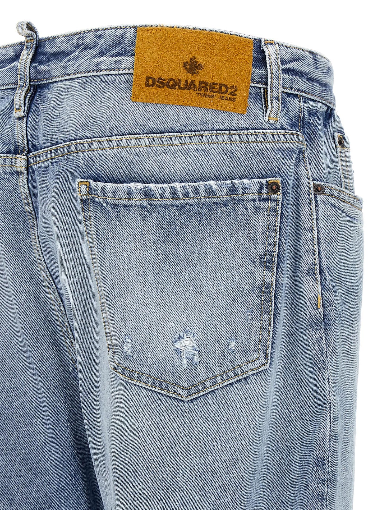 Jeans by Dsquared² for men in denim cotton light-blue & signature features a polished silhouette with a polished relaxed-fit, reaching a polished long and finished with a polished .