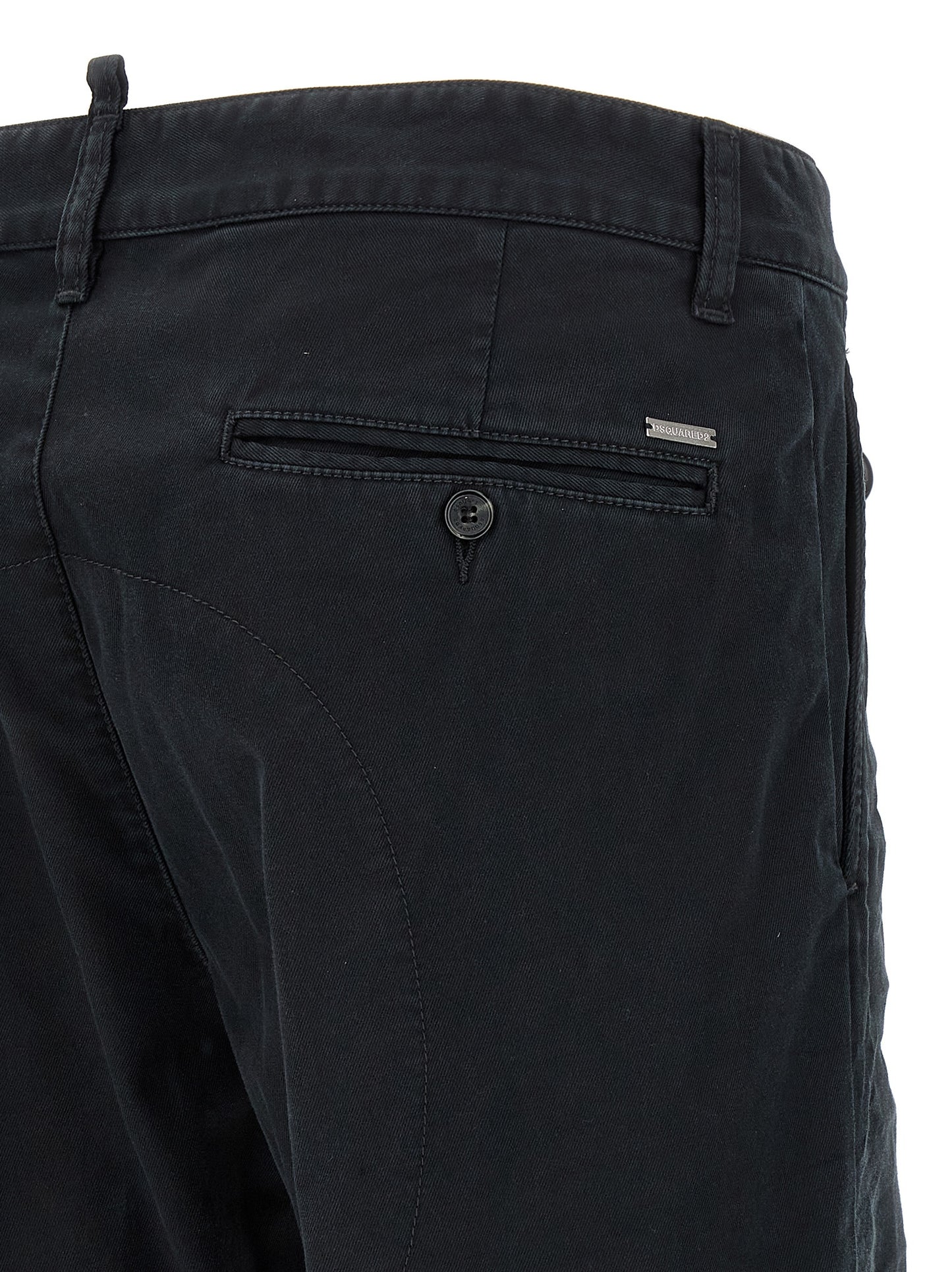 Chinos Pants by Dsquared² for men in stretch cotton black features an perennial and long, expertly tailored with a perennial for a refined silhouette.