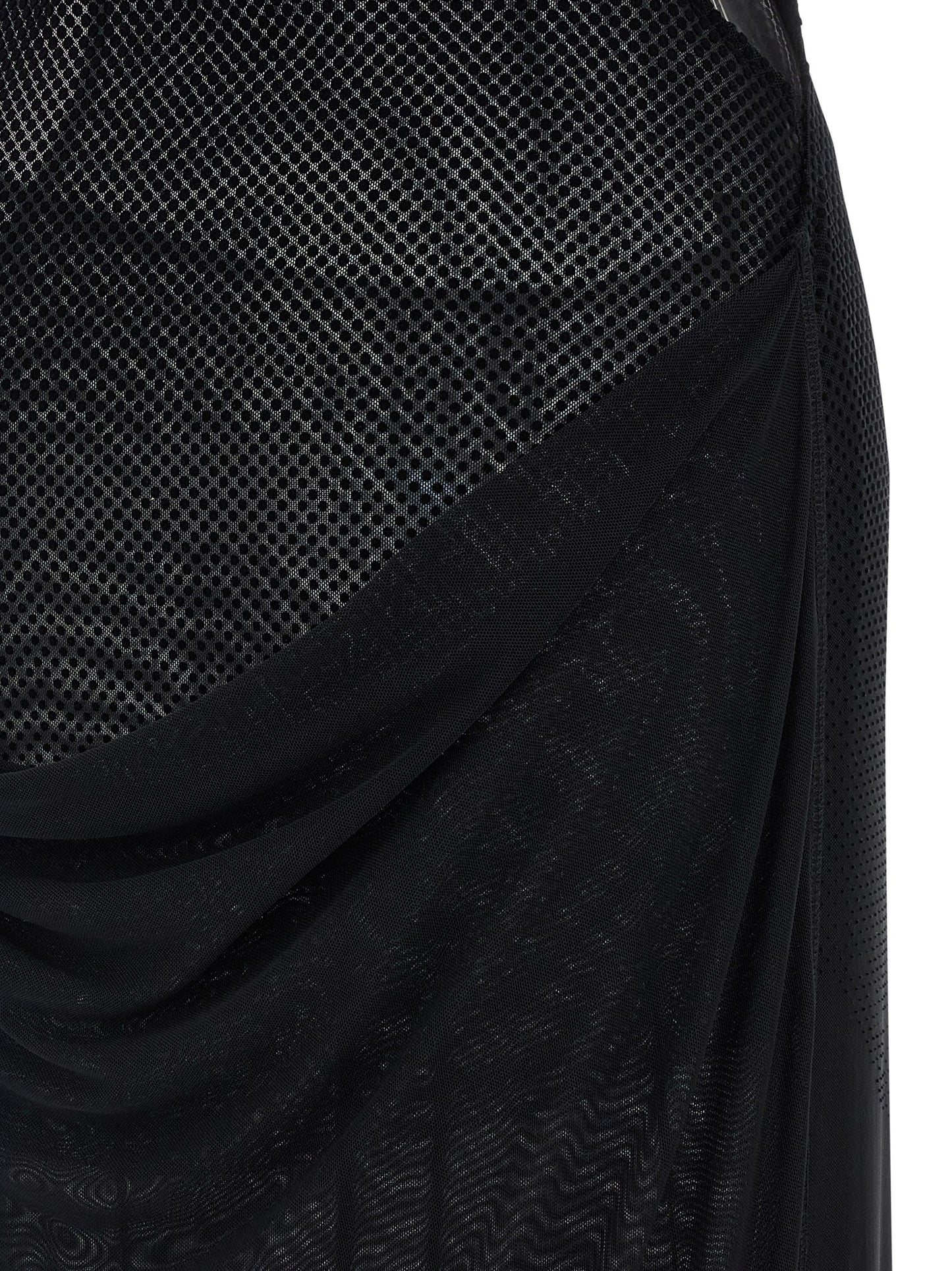 Dress by Jean Paul Gaultier for women in polyamide black, transparent & patterned features a dramatic silhouette, showcasing an elegant and that flows into a dramatic long.