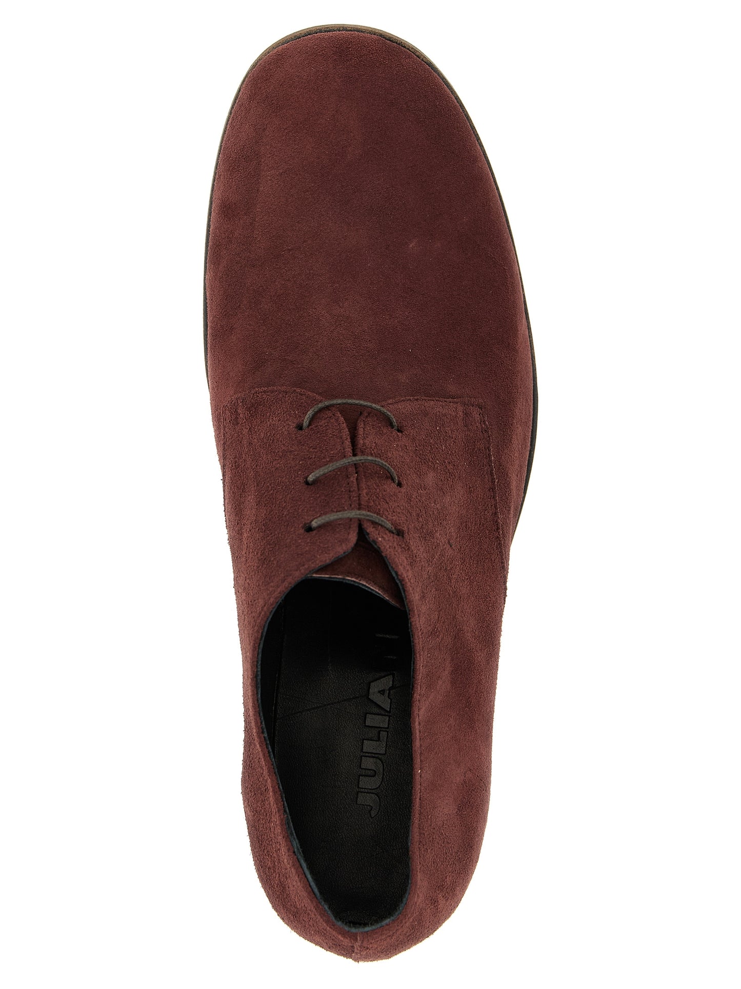 Lace-Up Shoes by JULIAN for men in suede leather bordeaux features an effortless chic silhouette, showcasing the Men's Suede Leather Lace-Up Shoes design with an effortless chic and a for a effortless chic look.