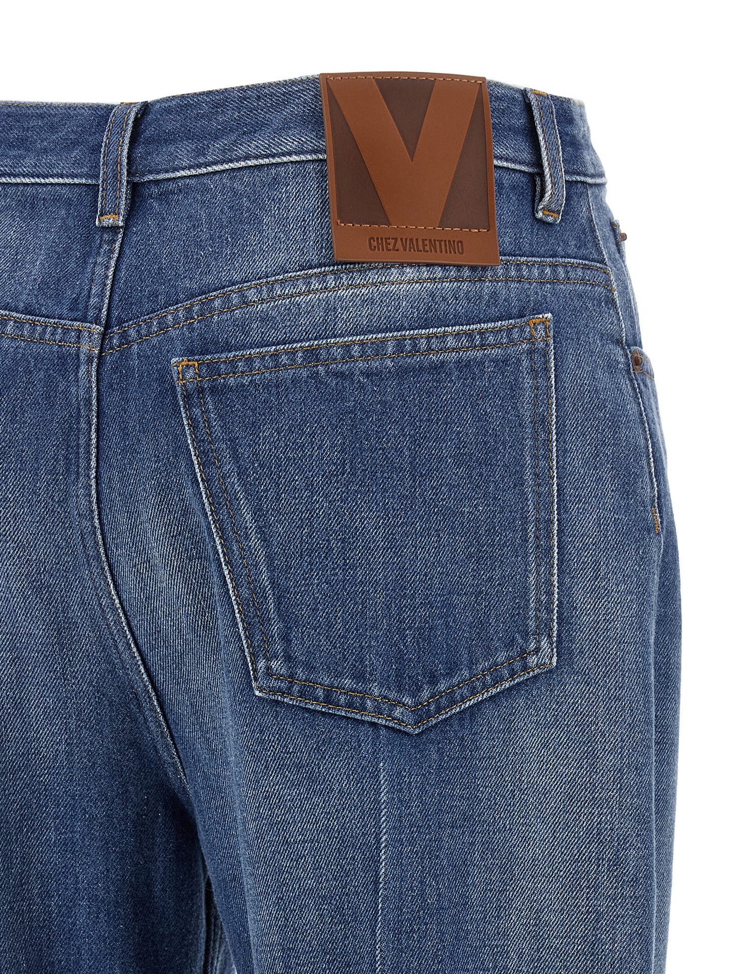 Jeans by Valentino Garavani for women in denim cotton light-blue features a refined silhouette with a refined flared, defined by a and a refined long for a refined finish.