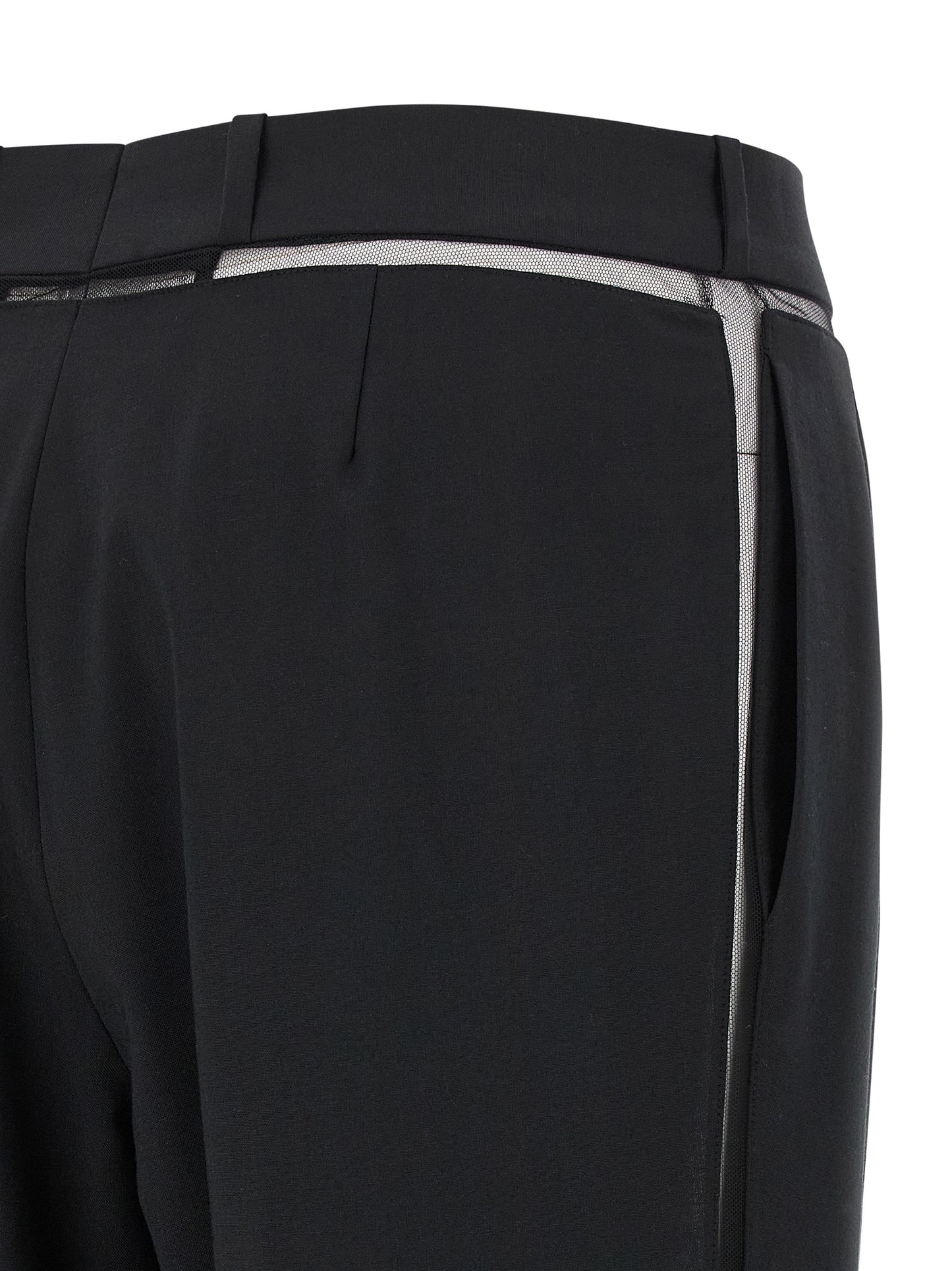 Casual Pants by Nensi Dojaka for women in polyester & virgin wool black & transparent presents a refined pantology silhouette, artfully defined by a refined pantology straight-leg, long, and a sophisticated .