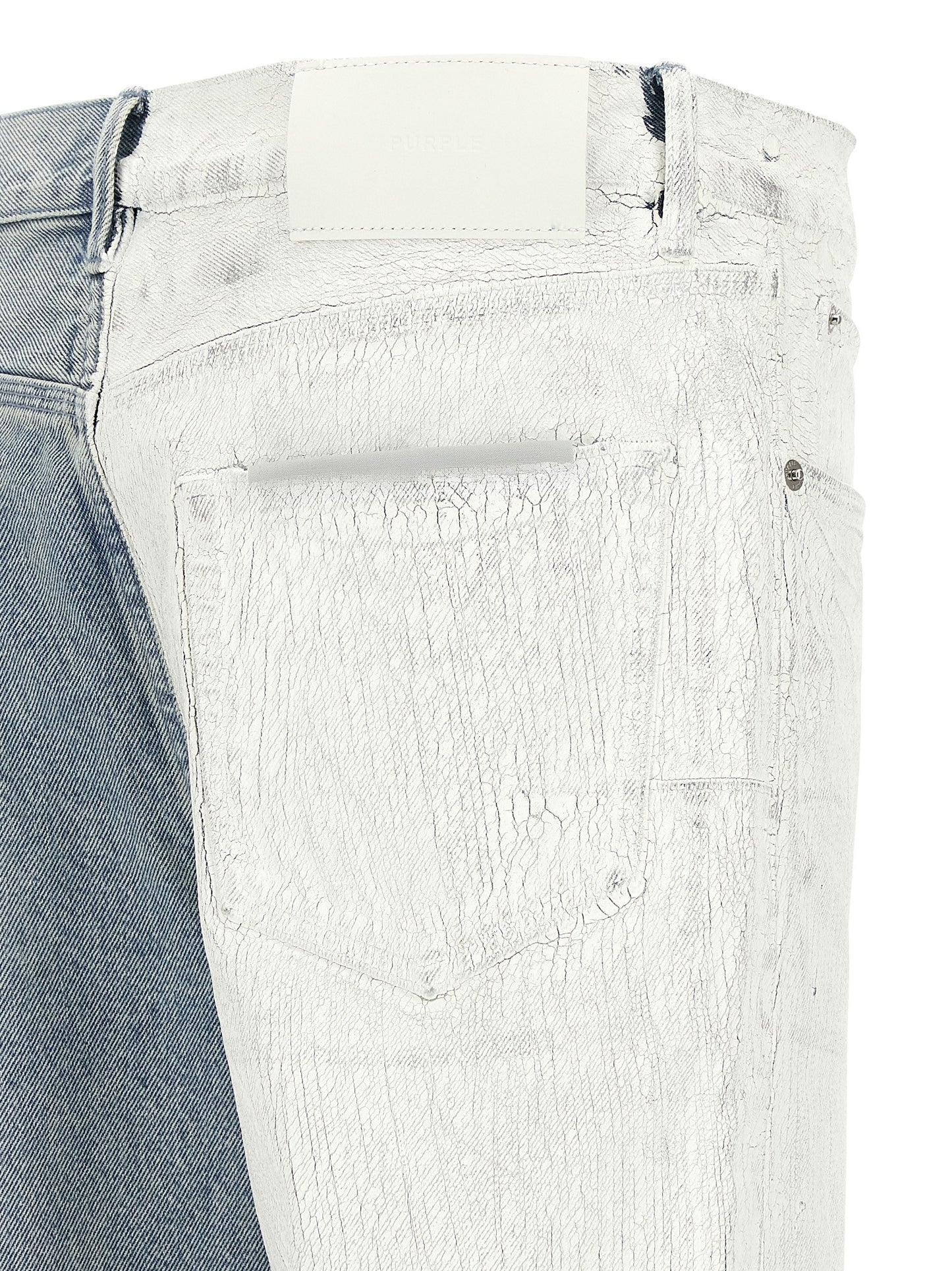 Jeans by PURPLE for men in denim cotton light-blue, purple & silver features a refined silhouette with a refined straight-leg, defined by a mid rise and a refined long for a refined finish.