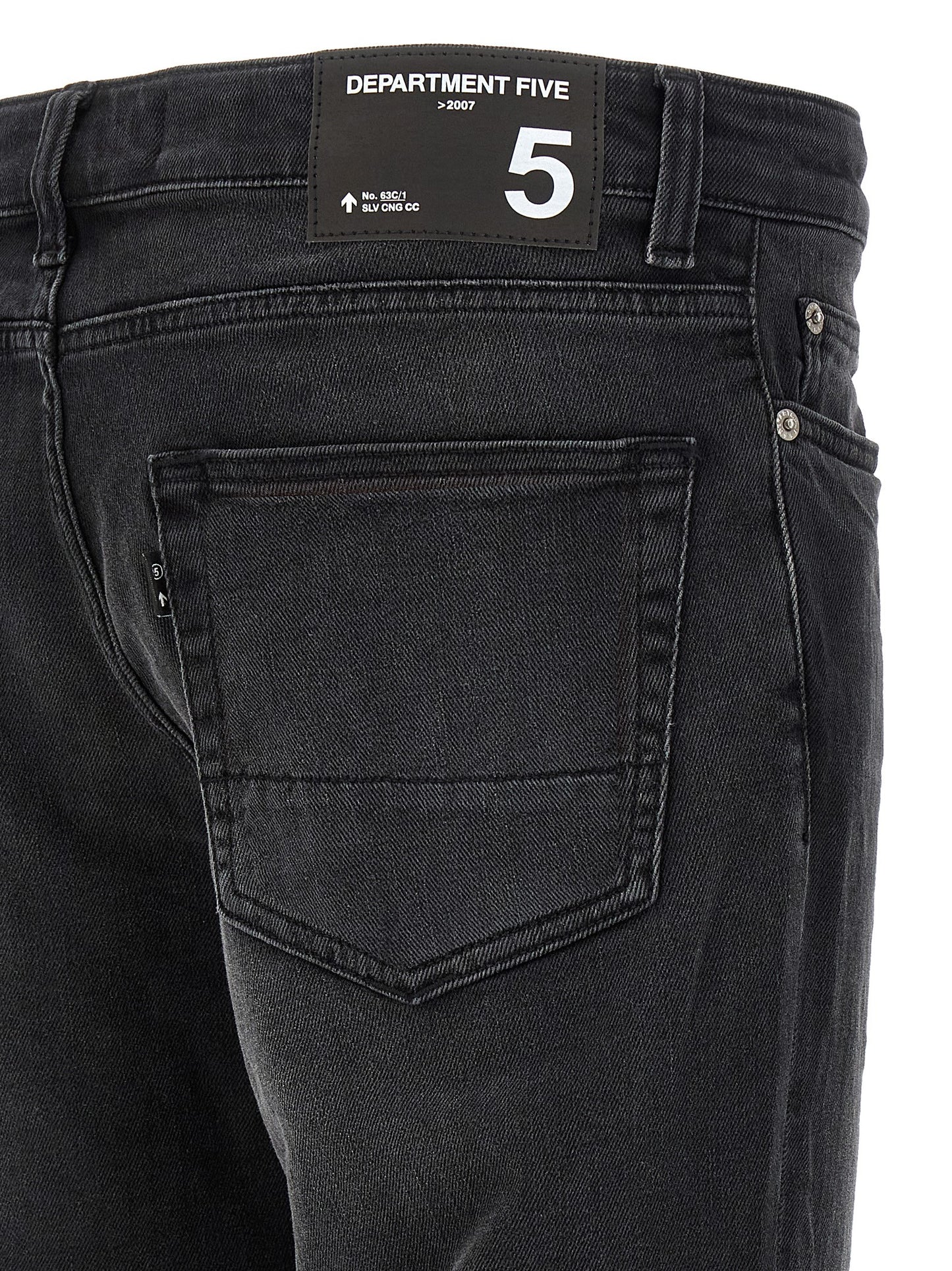 Jeans by Department 5 for men in stretch denim cotton black presents a tailored silhouette, showcasing a tailored straight-leg and long cut with a refined for a truly tailored aesthetic.