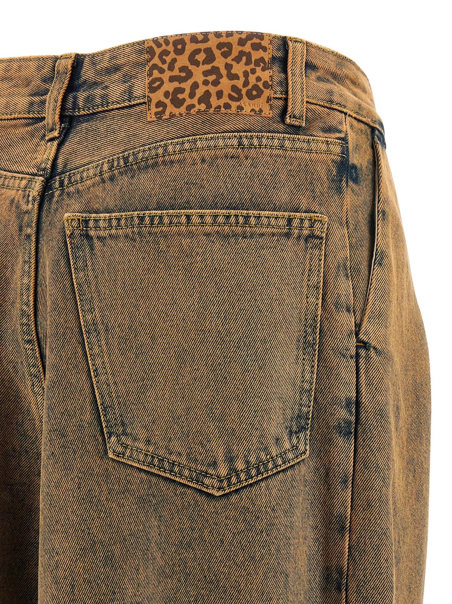 Jeans by Alanui for women in denim cotton animal, brown & print presents a refined pantology silhouette, artfully defined by a refined pantology wide, long, and a sophisticated .
