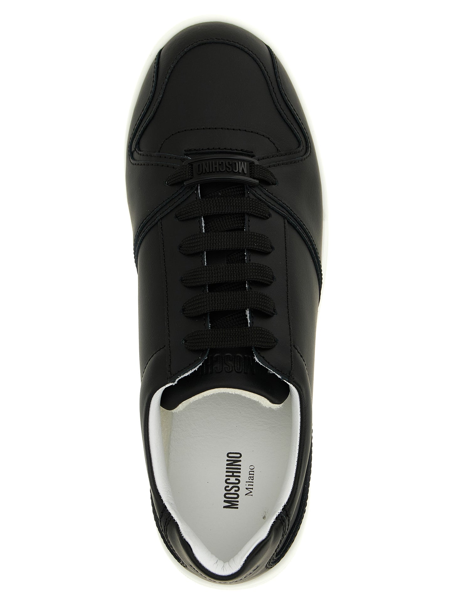Sneakers by Moschino for men in leather & rubber black presents a impeccable silhouette as City Men's Low Top Leather & Rubber Sneakers, expertly defined by a impeccable low-top style for a impeccable, high-fashion look.