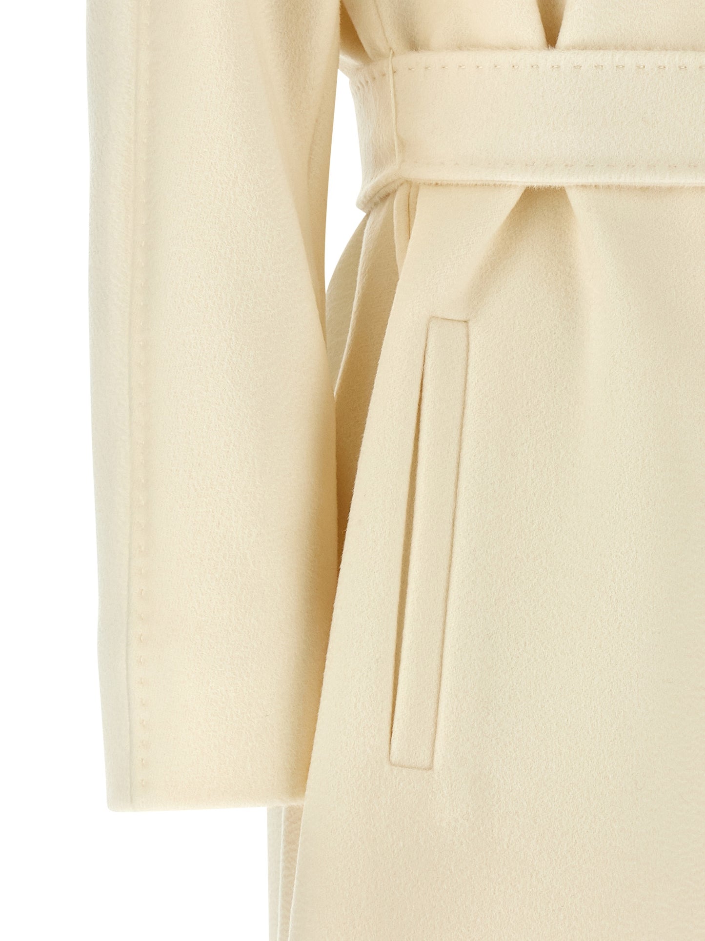 Overcoat by Max Mara for women in viscose & virgin wool white & monogram presents a luxurious silhouette, showcasing a luxurious and sophisticated for a premium, luxurious look.
