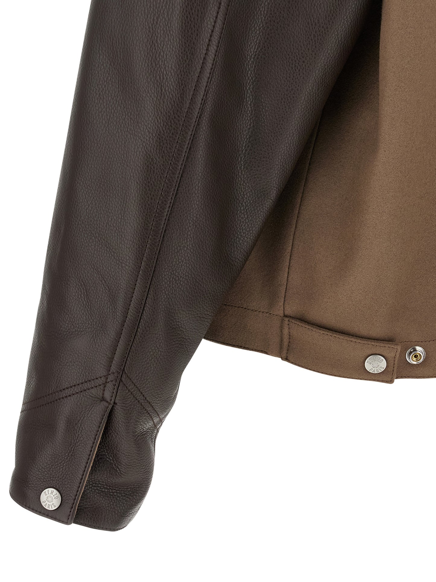 Jacket by Kenzo for men in polyamide grained leather & virgin wool brown features a smart silhouette, perfectly accentuated by its unique and functional pockets & insulated for a smart finish.