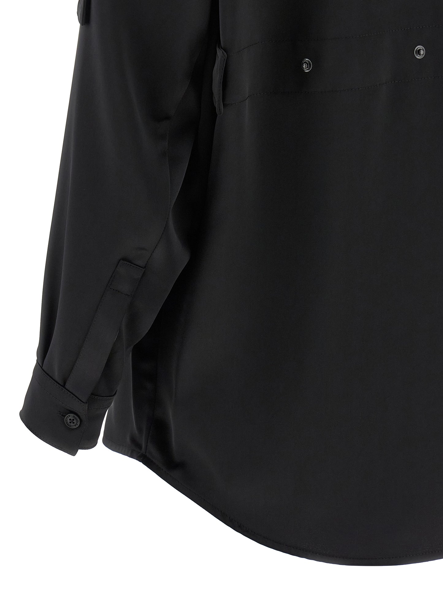Blouse by MONCLER GENIUS for women in polyester satin black showcases a sublime silhouette, artfully detailed with a sublime and for a sophisticated, sublime finish.