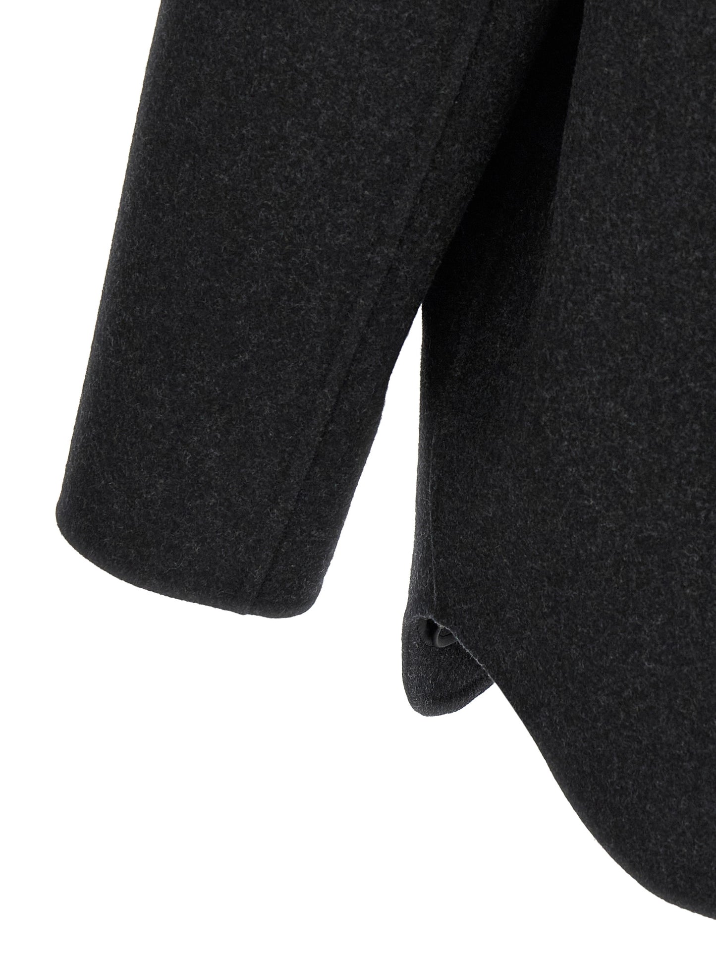 Overcoat by Fendi for men in virgin wool felt gray features an satoral silhouette, showcasing a sophisticated and satoral pockets for a premium, timeless look.