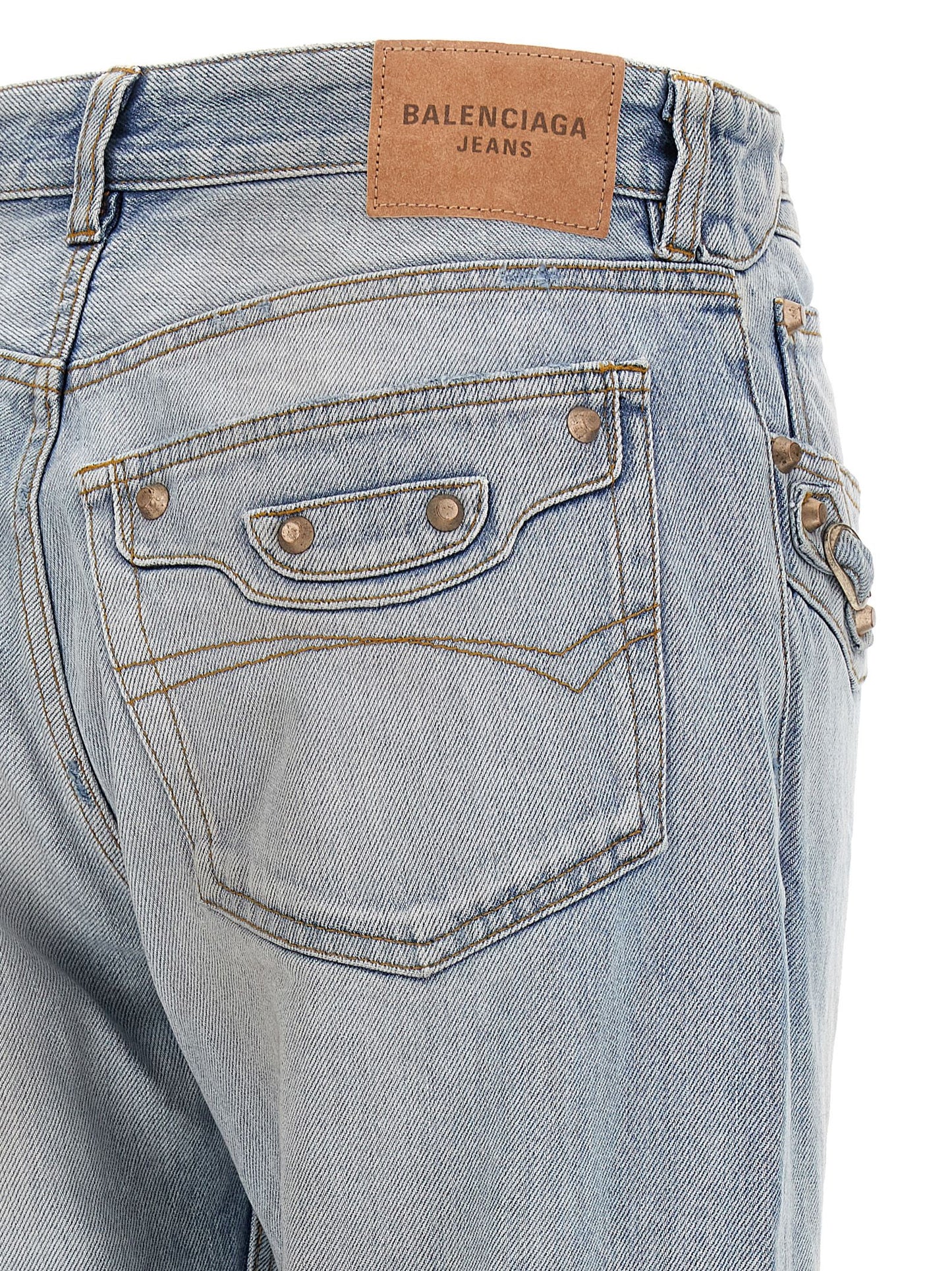 Jeans by Balenciaga for women in denim cotton light-blue & signature features a refined silhouette with a refined straight-leg, defined by a and a refined long for a refined finish.
