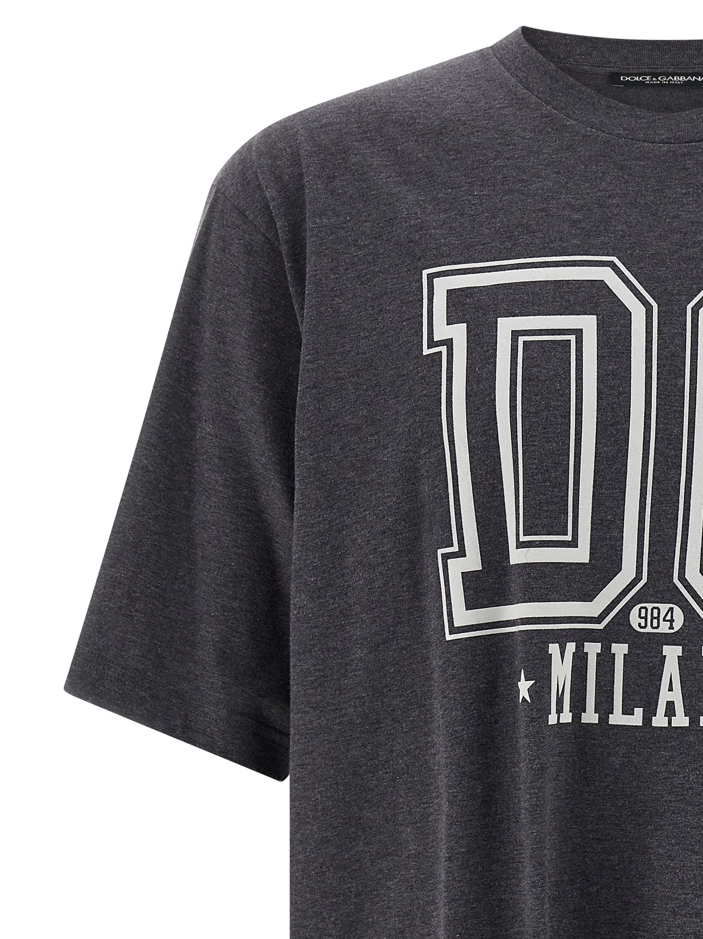 T-Shirt by Dolce & Gabbana for men in cotton gray & print showcases a fashionable silhouette, elegantly detailed with a fashionable and for a sophisticated, high-fashion look.