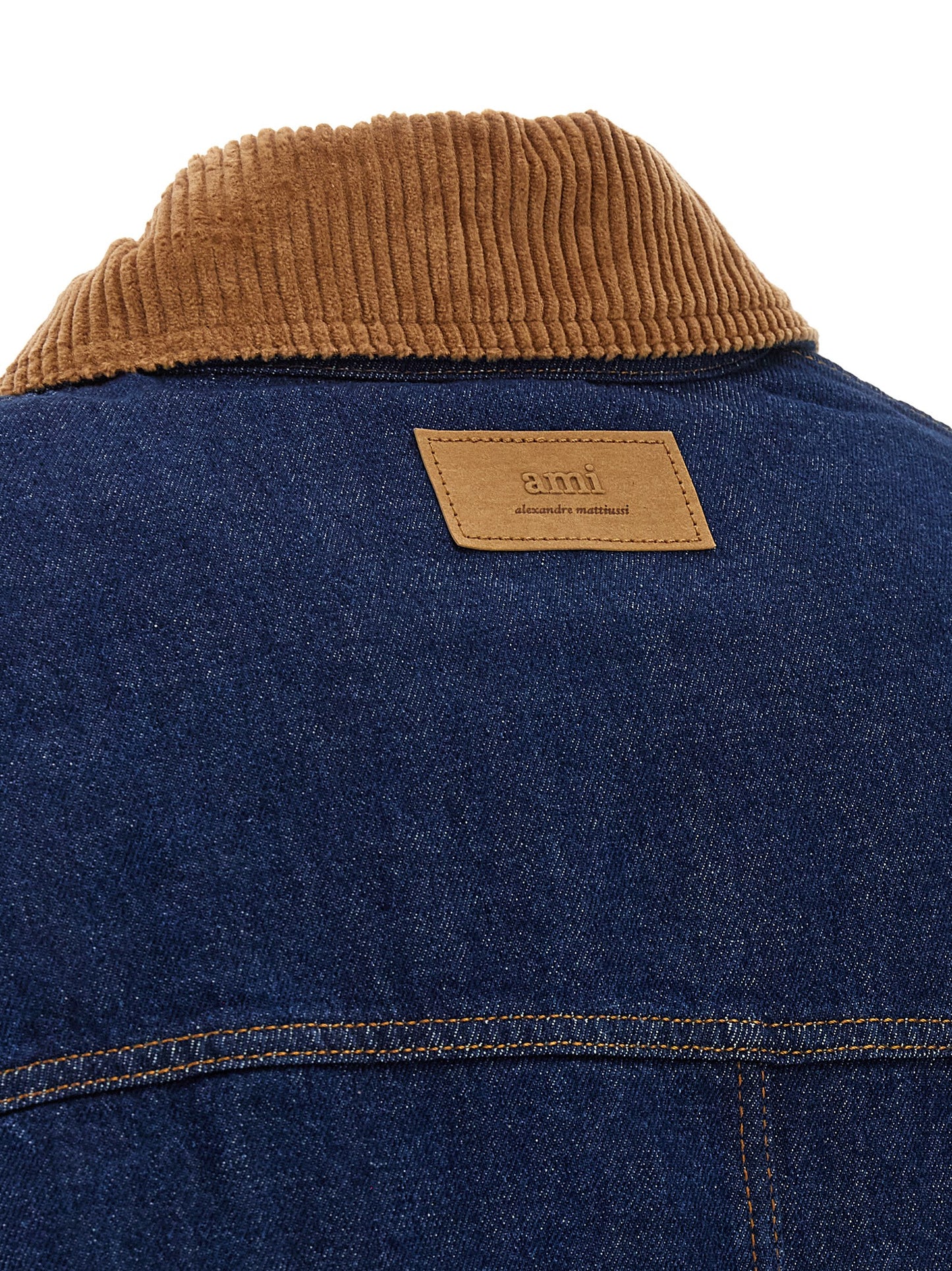 Trucker Jacket by Ami Paris for men in denim cotton corduroy blue features a city-ready silhouette, detailed with pockets & insulated and a city-ready .