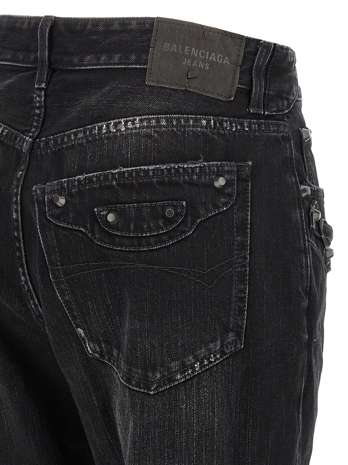 Jeans by Balenciaga for women in denim cotton black presents a refined pantology silhouette, artfully defined by a refined pantology straight-leg, long, and a sophisticated mid rise.