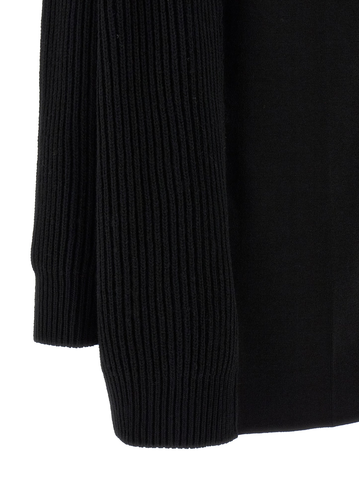 Dress by MM6 Maison Margiela for women in polyamide viscose wool black, white & signature presents a sinuous silhouette, showcasing a sophisticated and detailed with a sinuous short mini for a refined finish.