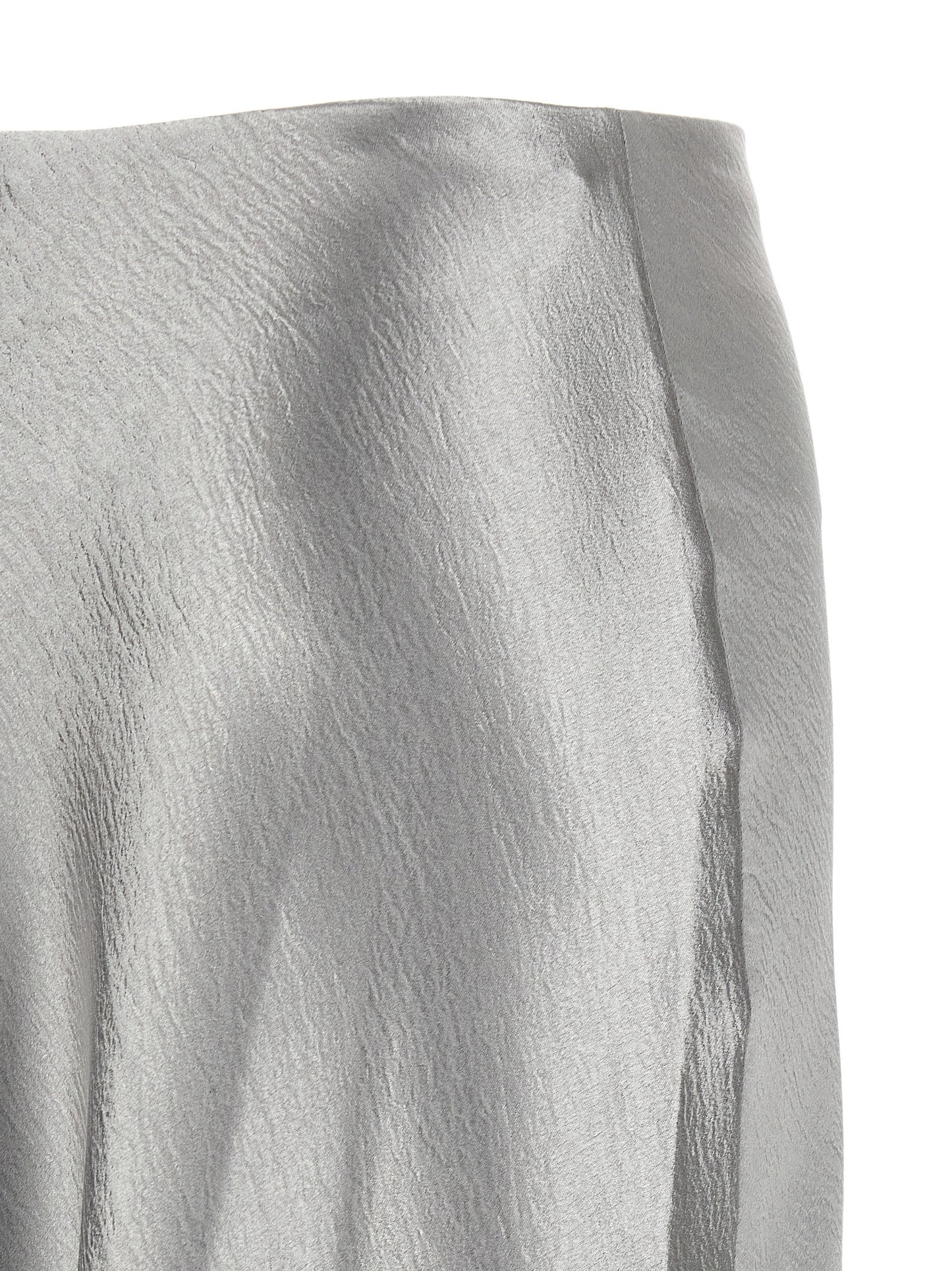 Skirt by Tory Burch for women in silk polyester satin gray features an relaxed-yet-refined silhouette that elegantly showcases the Women's Flared Silk Polyester Satin Midi Skirt design and sophisticated midi.