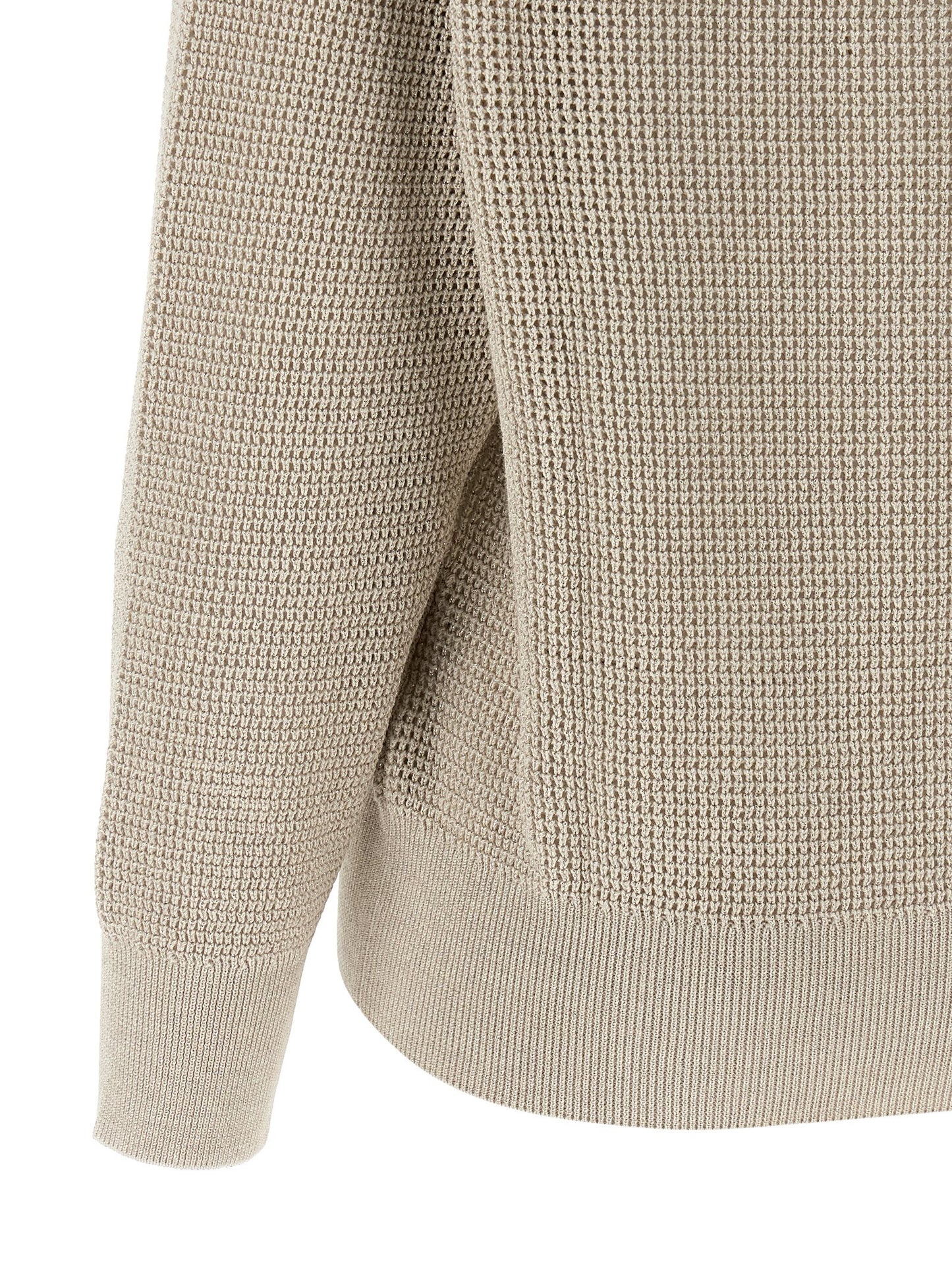 Cardigan by Brunello Cucinelli for women in viscose cotton beige & patterned showcases a luxurious silhouette, meticulously detailed with a sophisticated and for a refined finish.