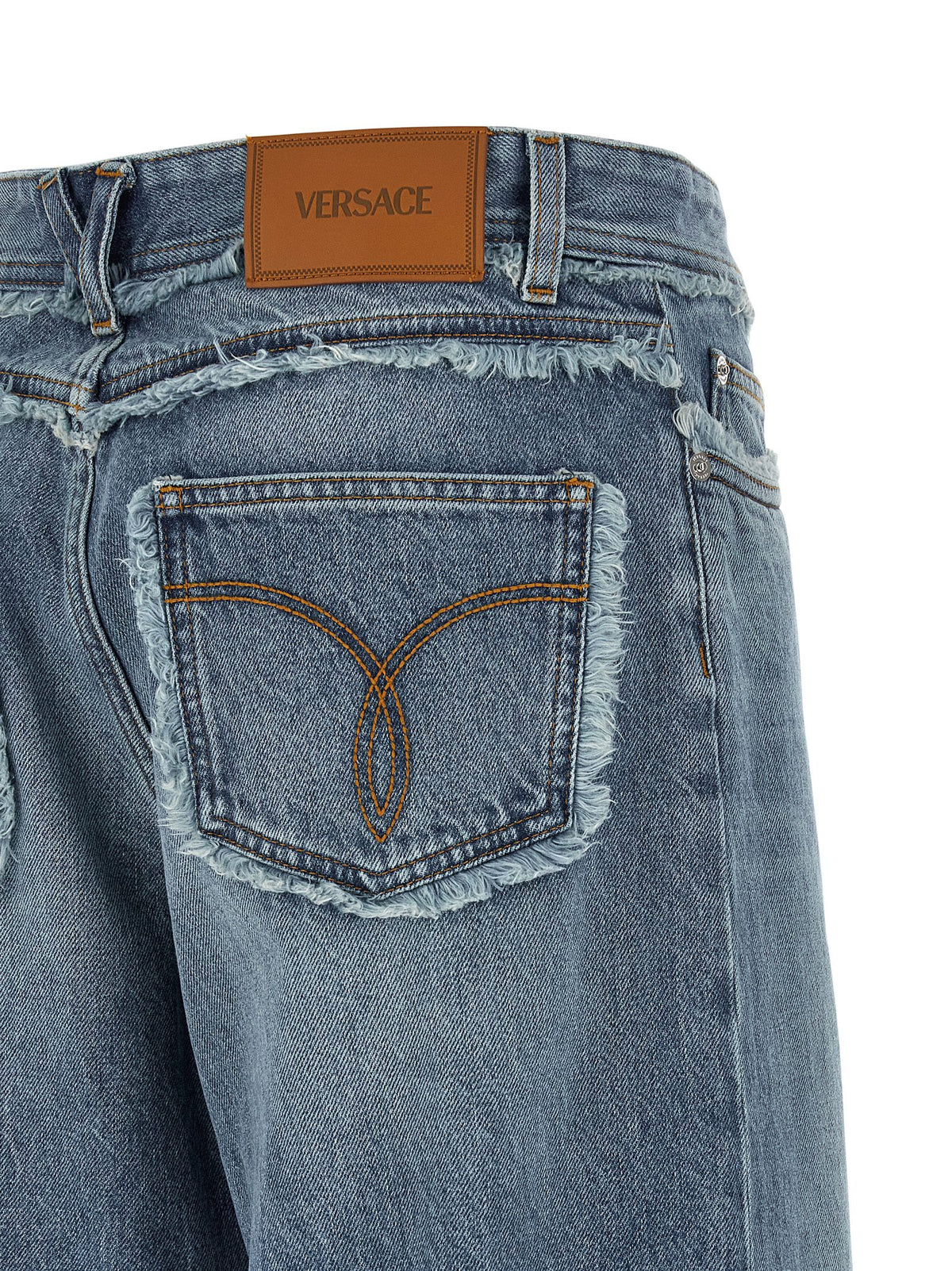 Versace Women's Relaxed Fit Wide Boyfriend Low Rise Cotton Denim Jeans - Blue Signature