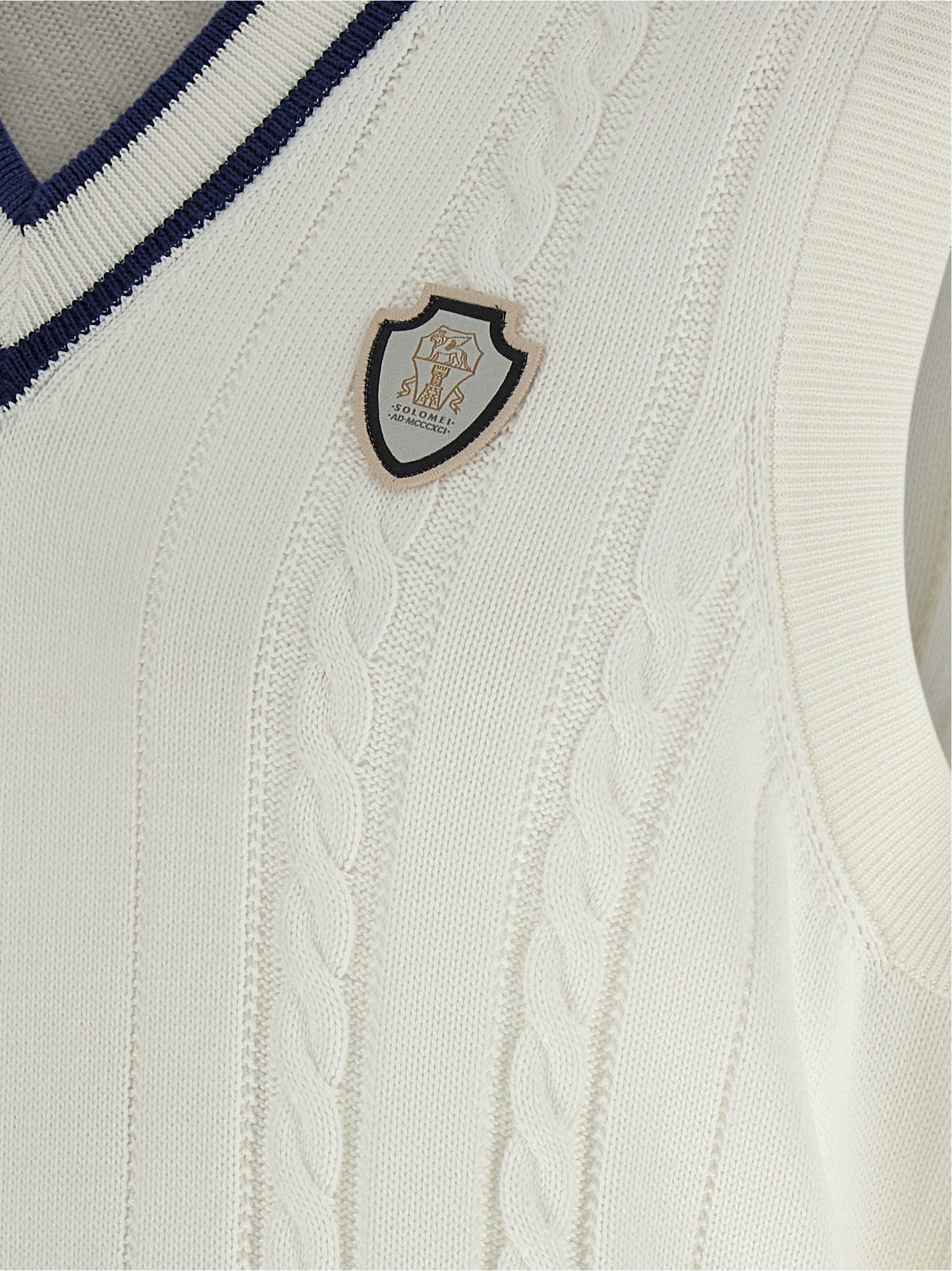 Sweater by Brunello Cucinelli for men in cotton white & signature showcases a downtown chic silhouette, artfully finished with a downtown chic and for a sophisticated, high-end look.