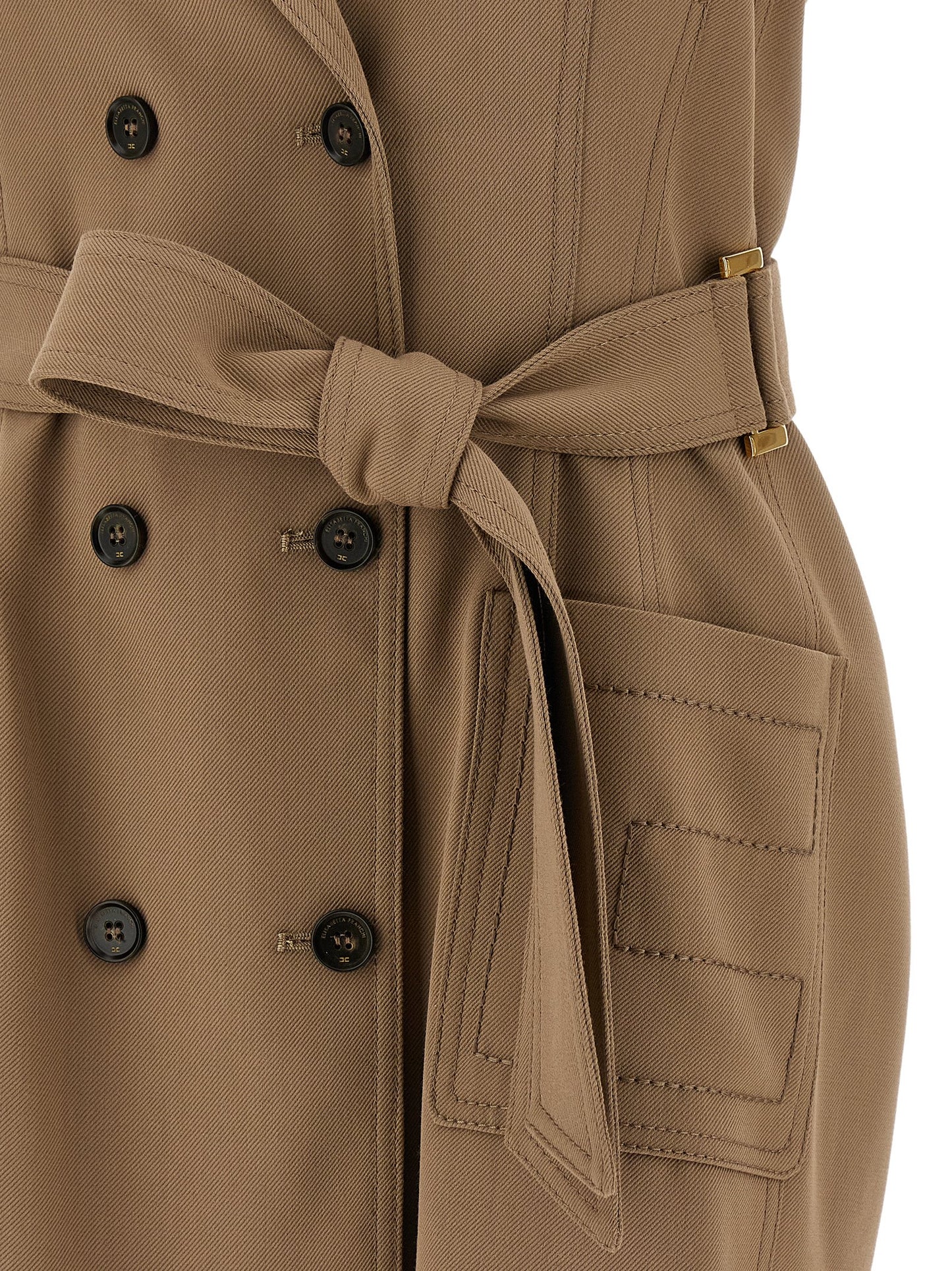 Dress by Elisabetta Franchi for women in viscose satin beige & monogram presents a sinuous silhouette, showcasing a sophisticated and detailed with a sinuous short mini for a refined finish.