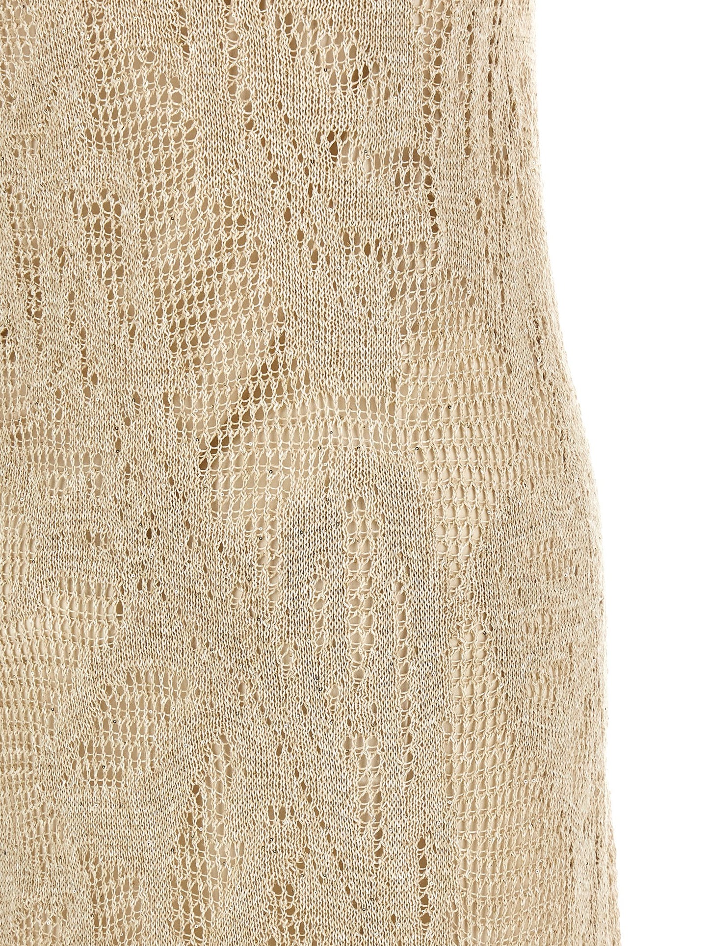 Dress by Brunello Cucinelli for women in cotton linen & sequins beige features an sultry silhouette defined by a and , falling to an sultry long for a sultry look.