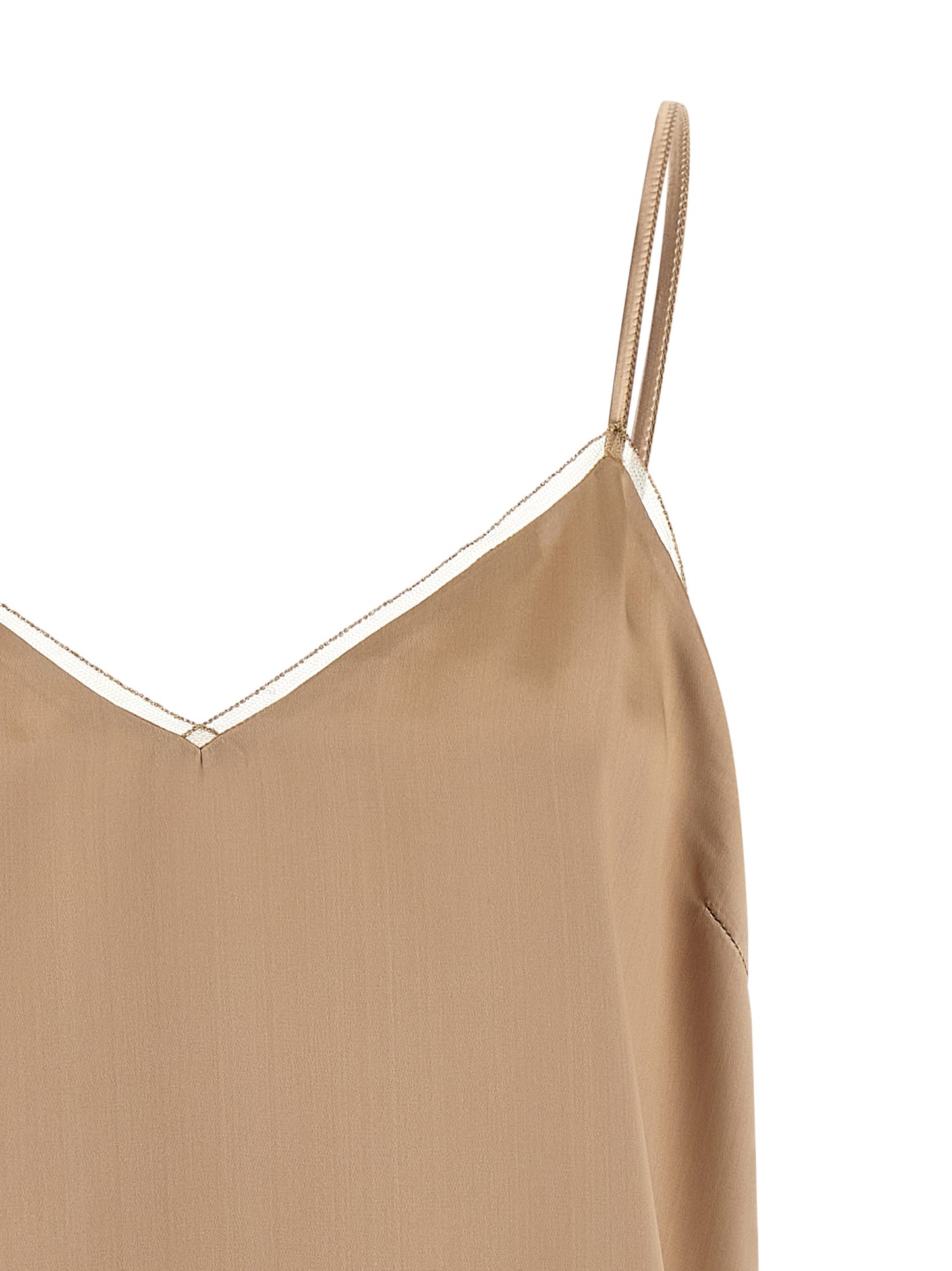 Tank Top by Fabiana Filippi for women in satin viscose beige showcases a streamlined Women's Sweetheart Neck Satin Viscose Tank Top design with a streamlined and .
