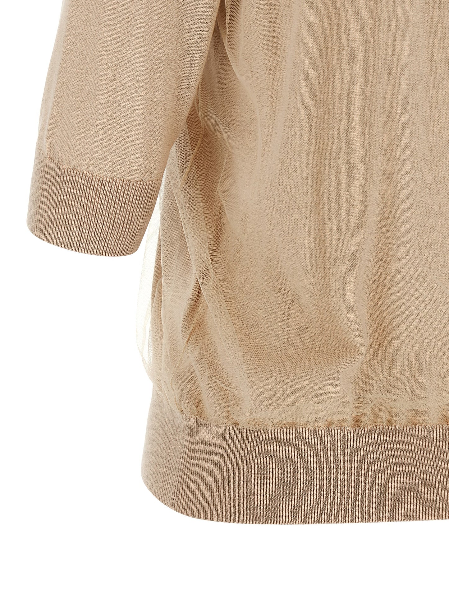 Cardigan by Fabiana Filippi for women in virgin wool & cotton beige showcases a luxurious silhouette, meticulously detailed with a sophisticated and for a refined finish.